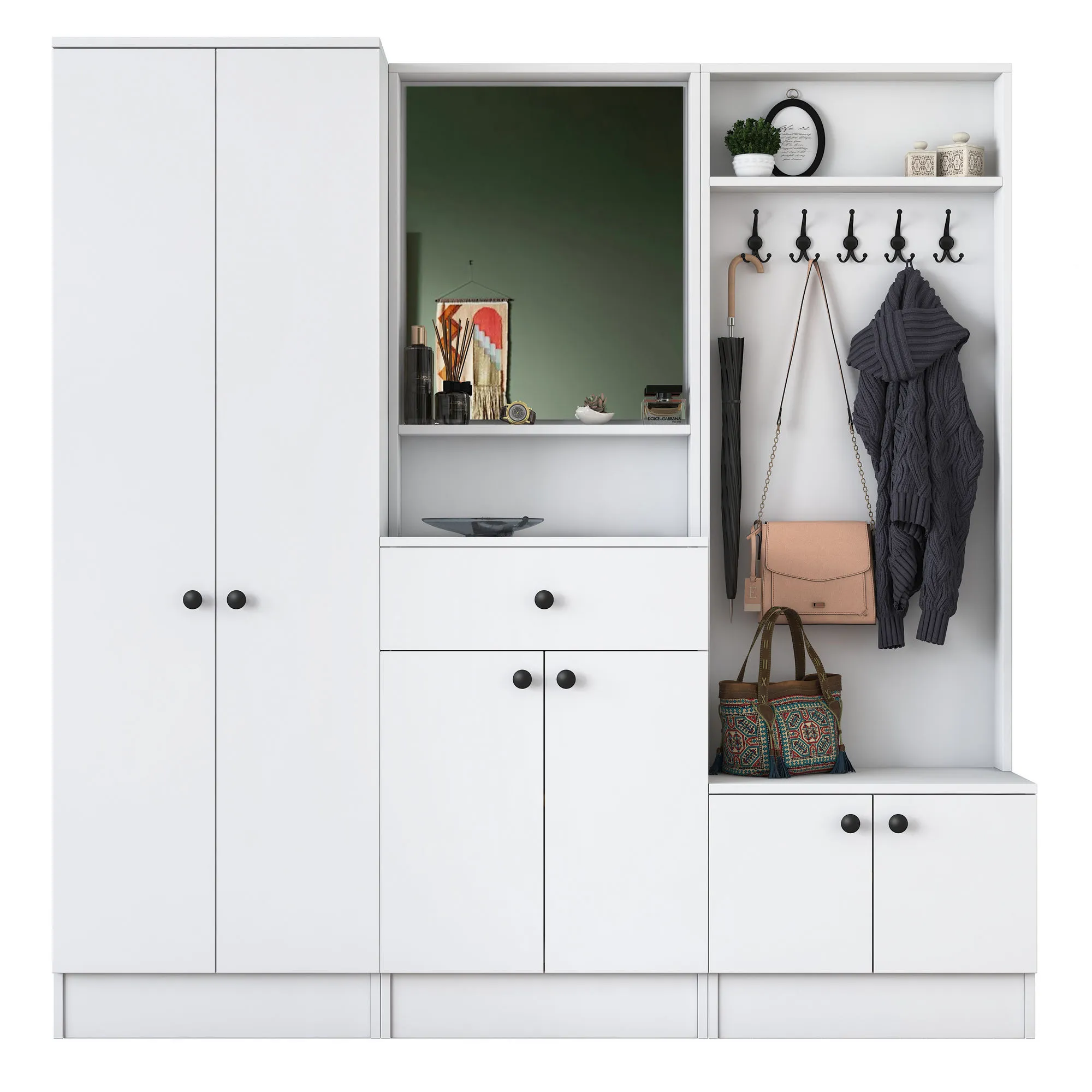 Prieškambario stovas, Hanah Home, baltas, 179,4 x 182,8 x 37,3 cm