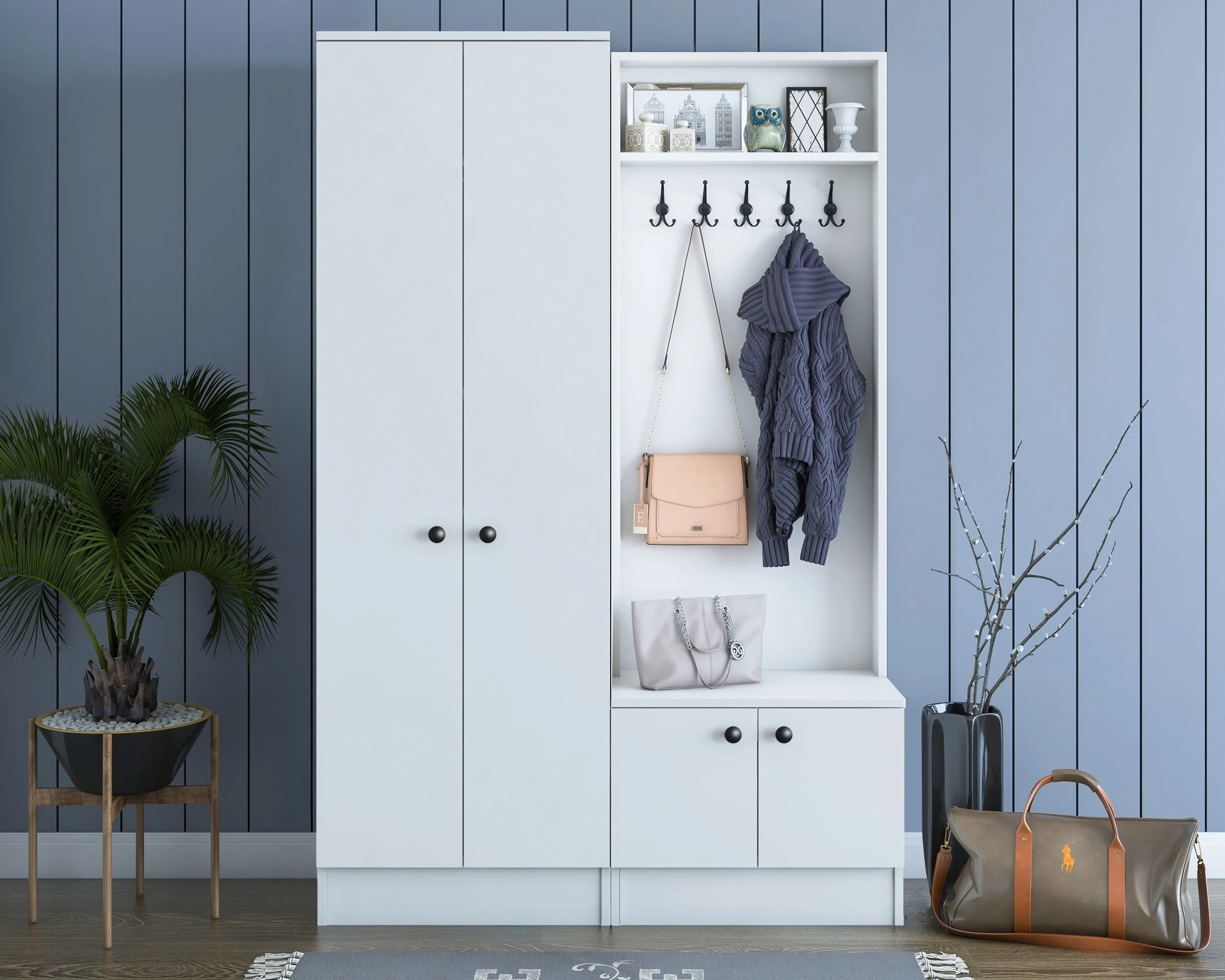 Prieškambario stovas, Hanah Home, baltas, 119,6 x 182,8 x 37,3 cm