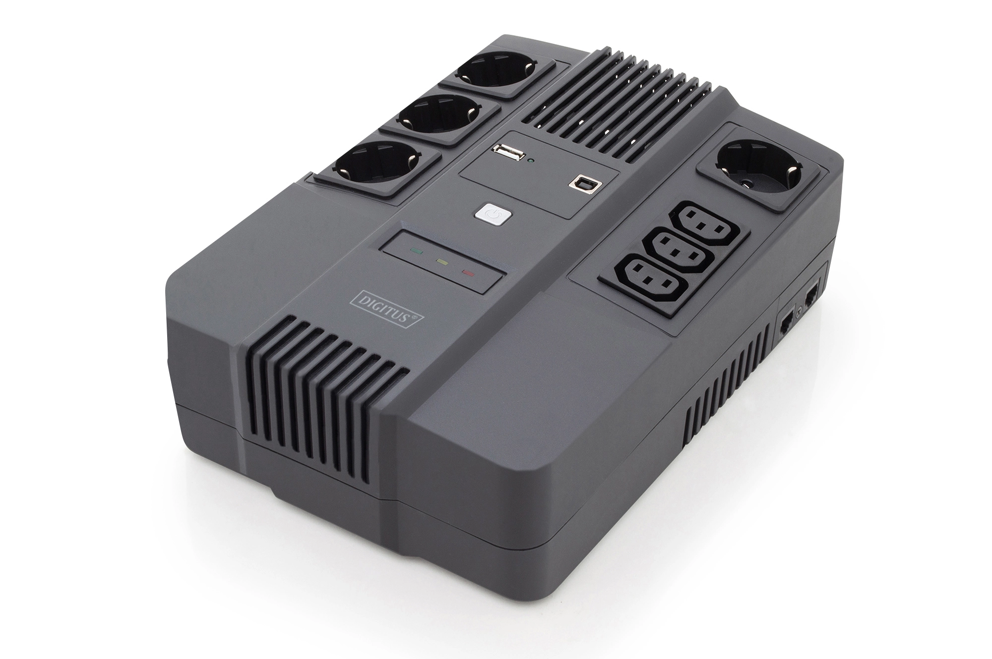 „Digitus All-in-One“ UPS, 800VA/480W, LED 12V/9Ah x1, 4x CEE 7/7,3x IEC C13, USB, RJ45