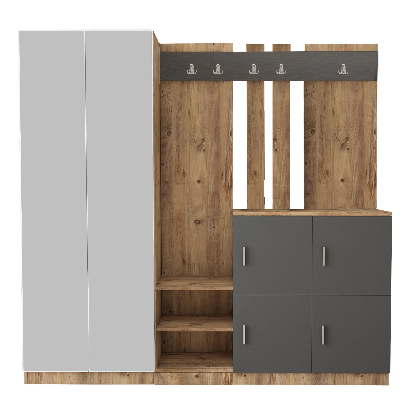 Hall stendas, Hanah Home, Atlanto pušis Antracitas, 187,2 x 180 x 37,5 cm