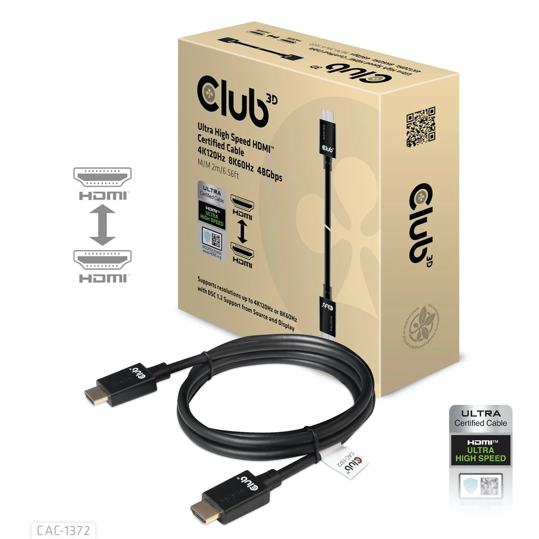 CLUB3D itin didelės spartos HDMI™2.1 kabelis 8K 120Hz 48Gbps M/M 2 m./6,56 pėd.