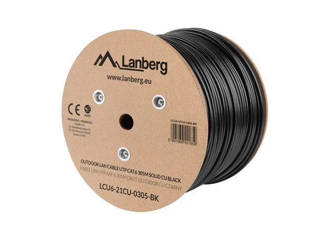 Lanberg LCU6-21CU-0305-BK tinklo kabelis Juoda 305 m Cat6 U/UTP (UTP) lauko