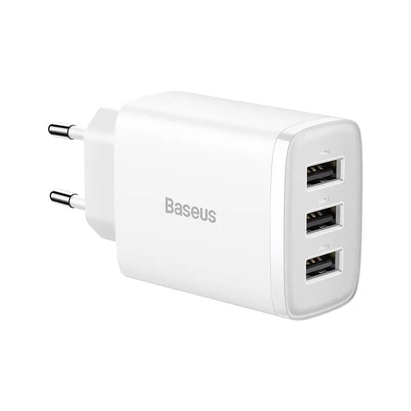 „Baseus“ kompaktiškas greitas įkroviklis, 3x USB, 17 W (balta)