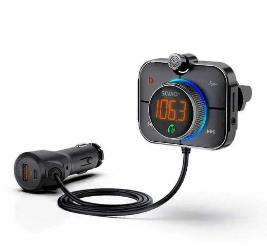 Savio TR-14 FM siųstuvas su Bluetooth ir PD įkrovikliu