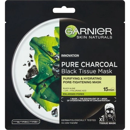 GARNIER Pure Charcoal Black Tissue kaukė Valomoji drėkinamoji poras sutraukianti kaukė 28g
