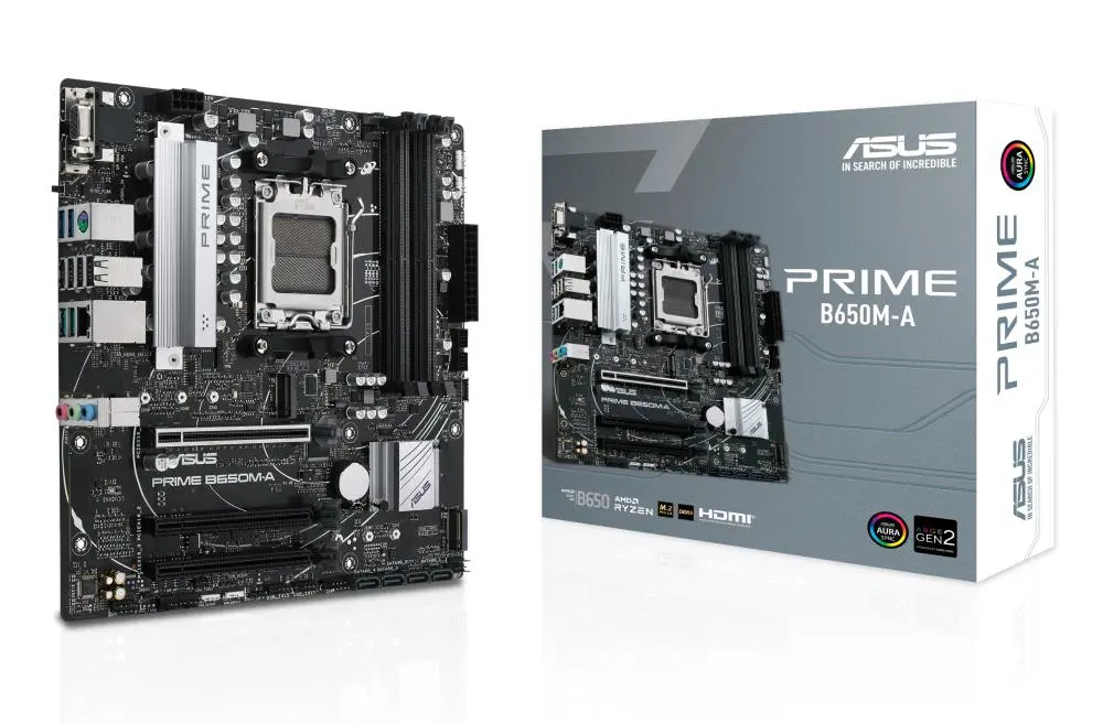 Pagrindinė plokštė|ASUS|AMD B650|SAM5|MicroATX|Atmintis DDR5|Atminties lizdai 4|2xPCI-Express 4.0 1x|1xPCI-Express 4.0 16x|2xM.2|1x15pin D-sub|1xHDMI|1xDisplayPort|2x1Audio| |4xUSB 2.0|4xUSB 3.2|1xPS/2|1xRJ45|PRIMEB650M-A