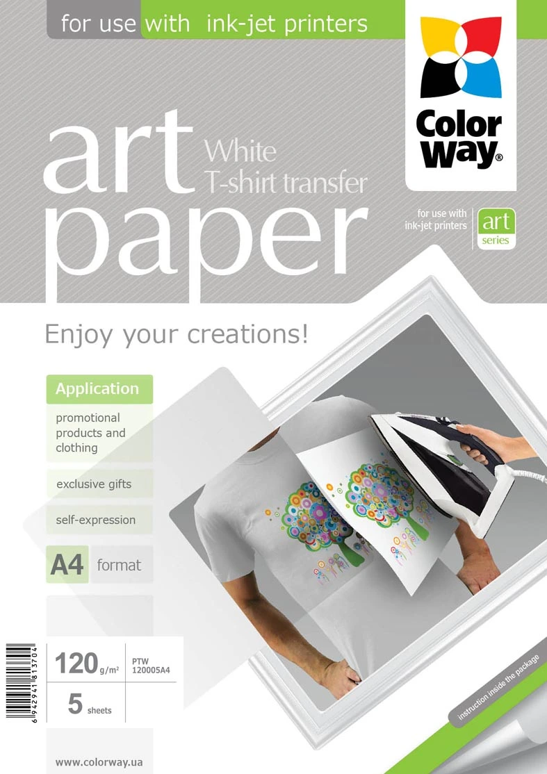 ColorWay ART Photo Paper T-shirt transfer (white), 5 sheets, A4, 120 g/m²