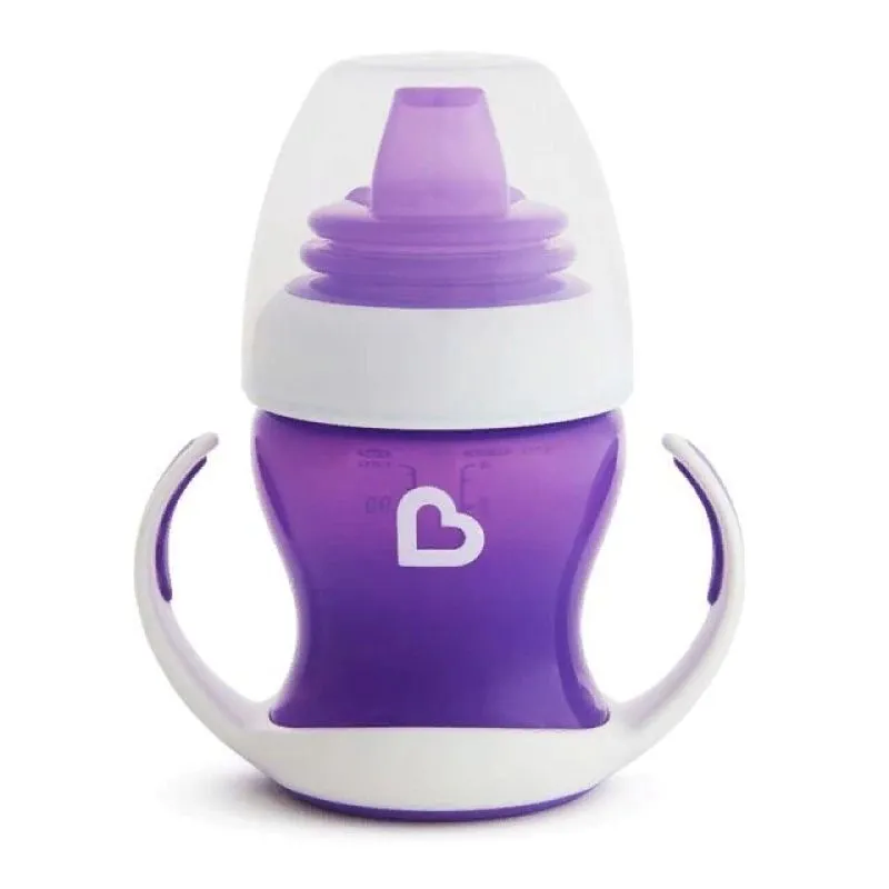 MUNCHKIN mokomoji gertuvė su rankenomis ir minkštu snapeliu, Gentle Transition, violetinė, 4mėn+, 118 ml, 012550WWW