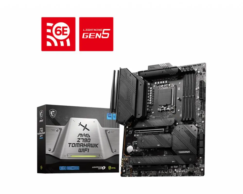 Pagrindinė plokštė|MSI|Intel Z790|LGA1700|ATX|Atmintis DDR5|Atminties lizdai 4|1xPCI-Express 3.0 1x|2xPCI-Express 5.0 16x|4xM.2|1xHDMI|1xDisplayPort|8xUSB 3.2|2xUSB-C | 1xRJ45|5xgarso prievadas|MAGZ790TOMAHAWKWIFI