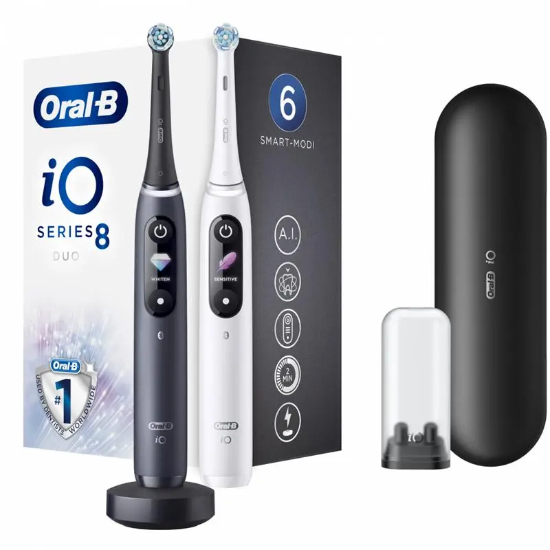 Elektrinių dantų šepetėlių komplektas El.hambahari Braun DUO  iO8, juodas + baltas