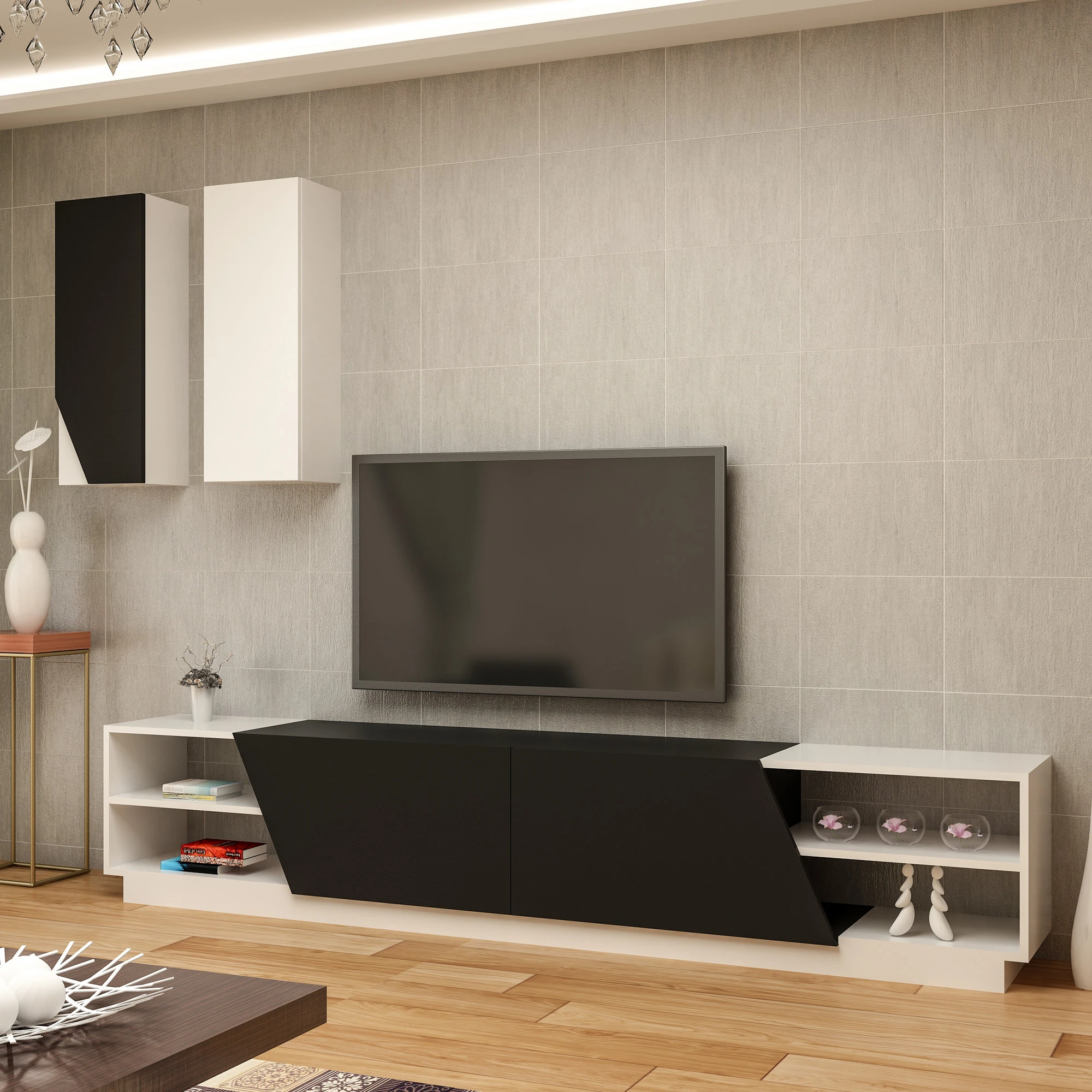 TV blokas, Hanah Home, juodas Balta, 240 x 47 x 37,5 cm