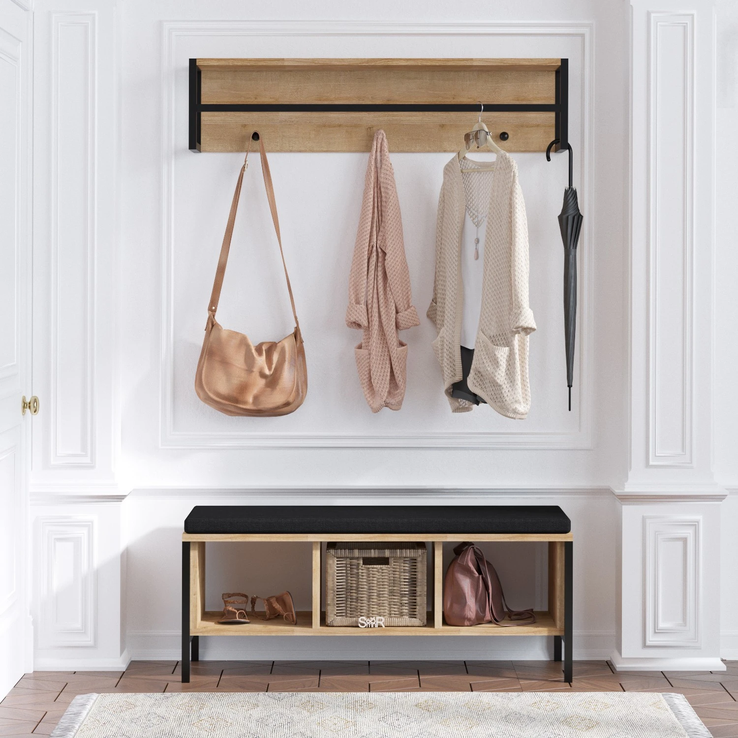 Prieškambario stovas, Hanah Home, ąžuolas Juoda, 100 x 43 x 35, cm