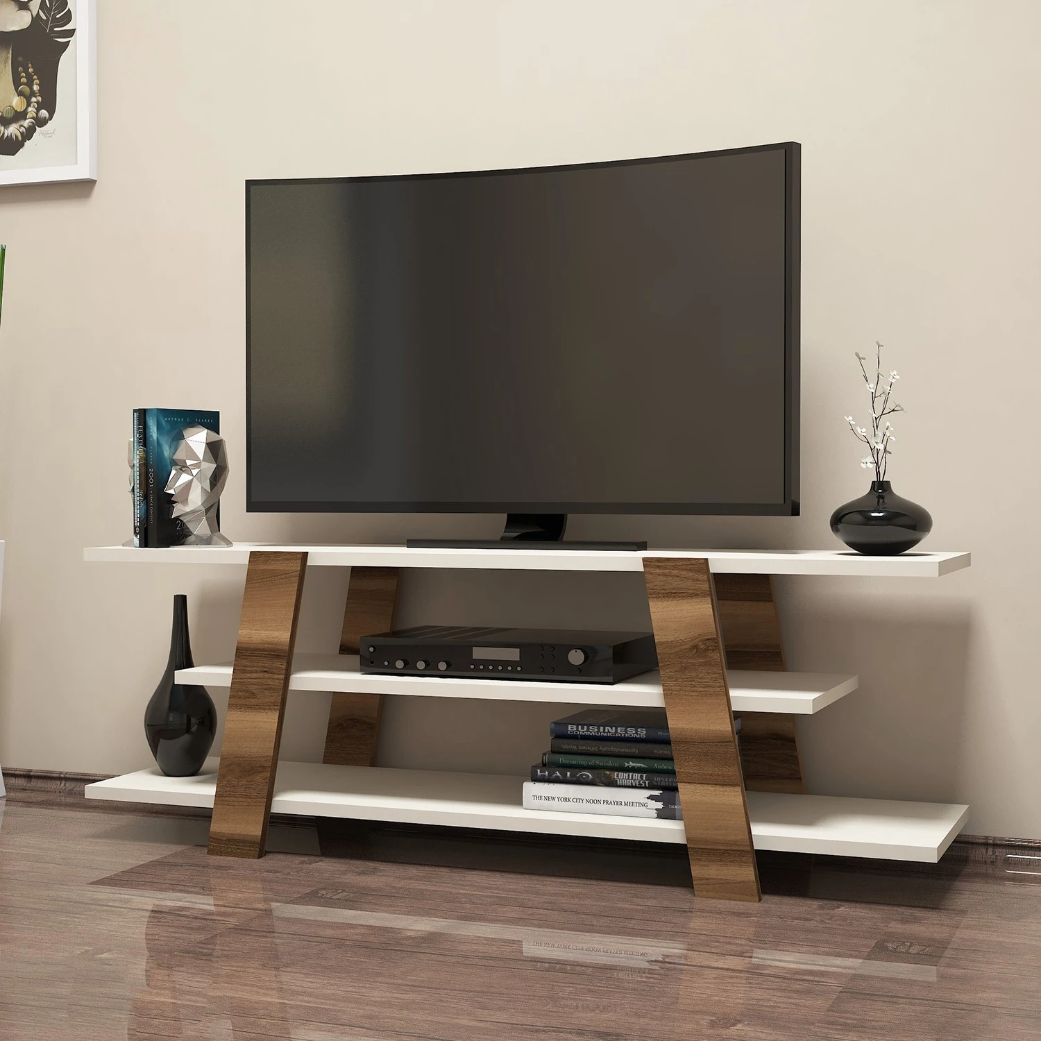 TV stovas, Hanah Home, graikinis riešutas Kremas, 120 x 42 x 33,6, cm
