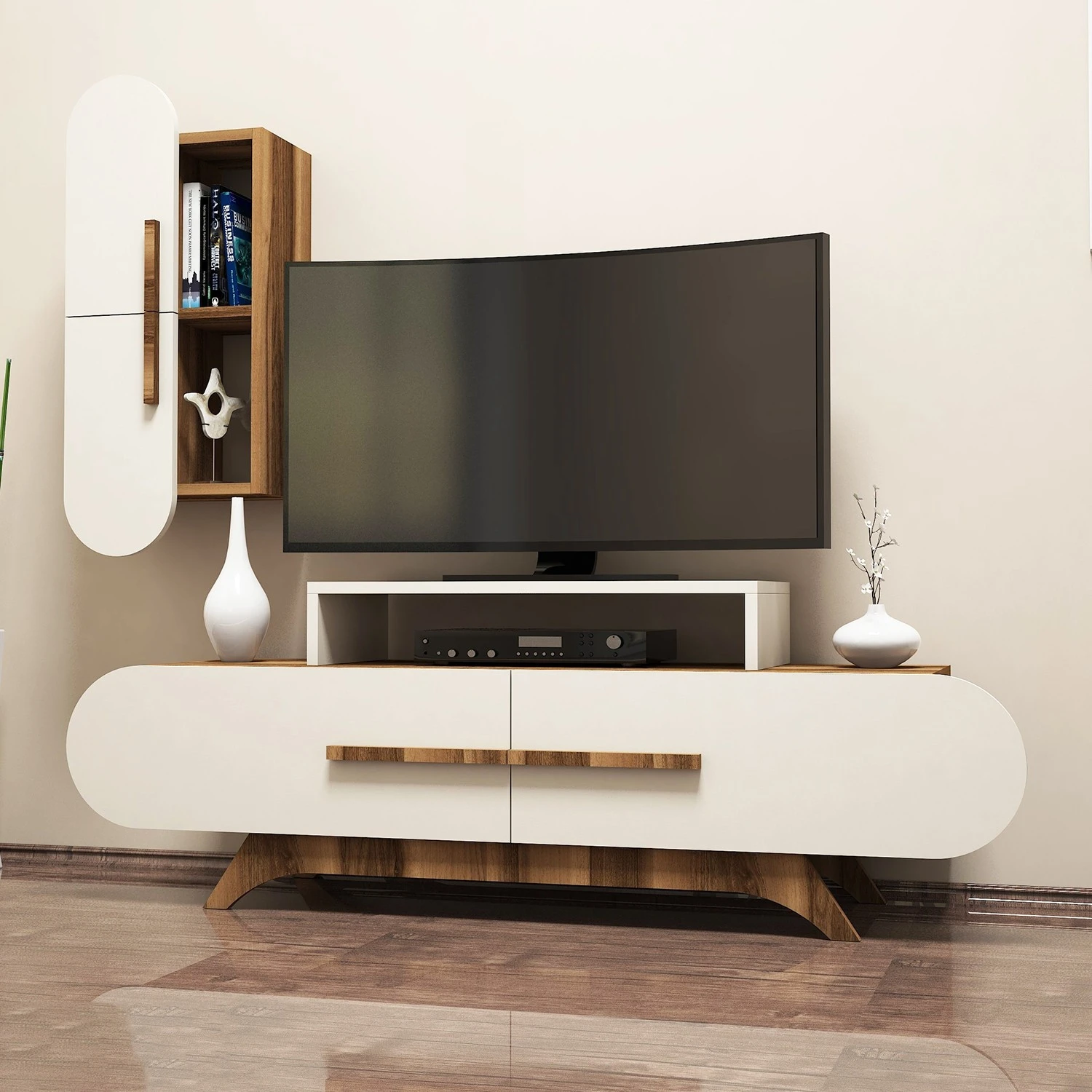 TV blokas, Hanah Home, graikinis riešutas Kremas, 145 x 49,8 x 36,8, cm