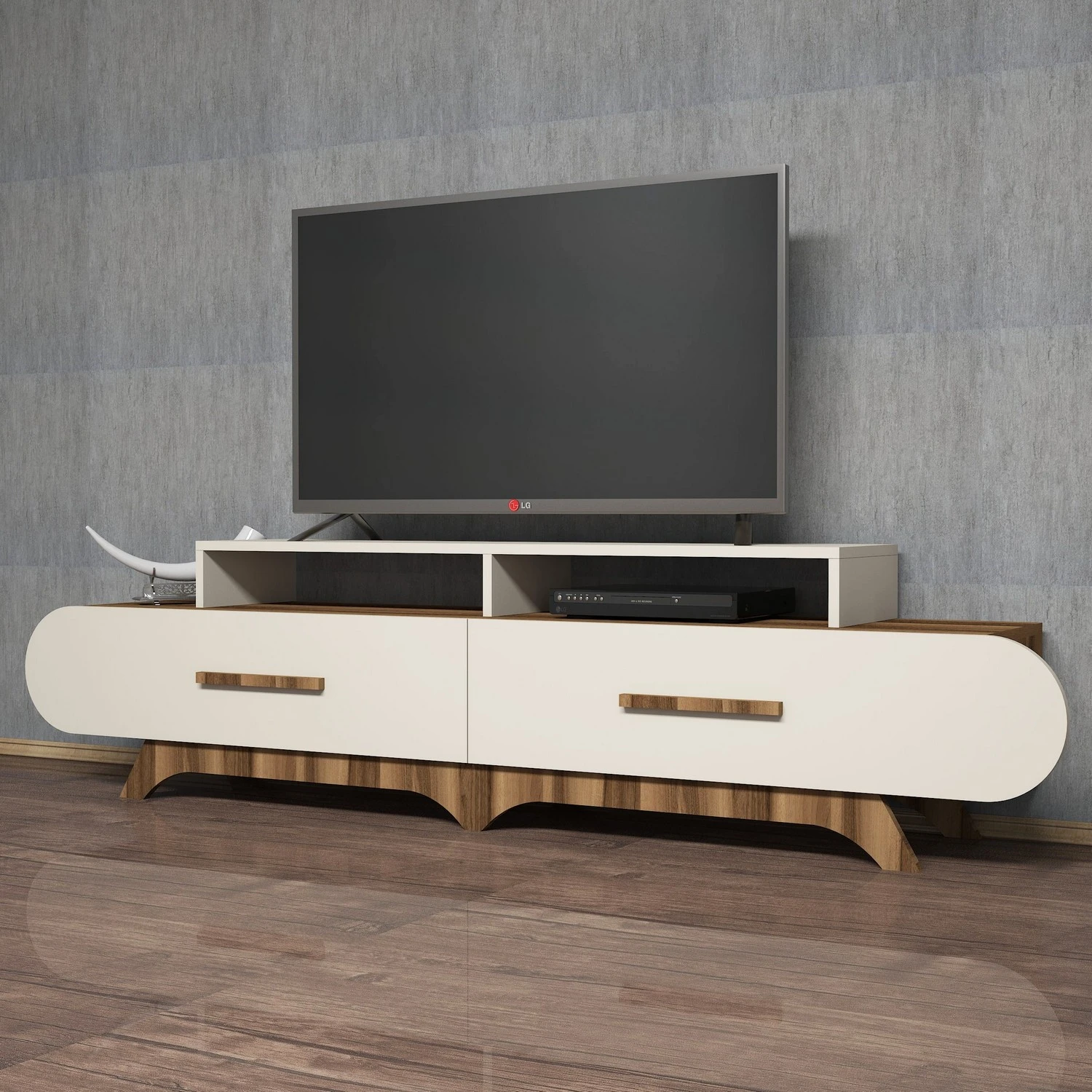 TV stovas, Hanah Home, graikinis riešutas Kremas, 205 x 50 x 36,8, cm