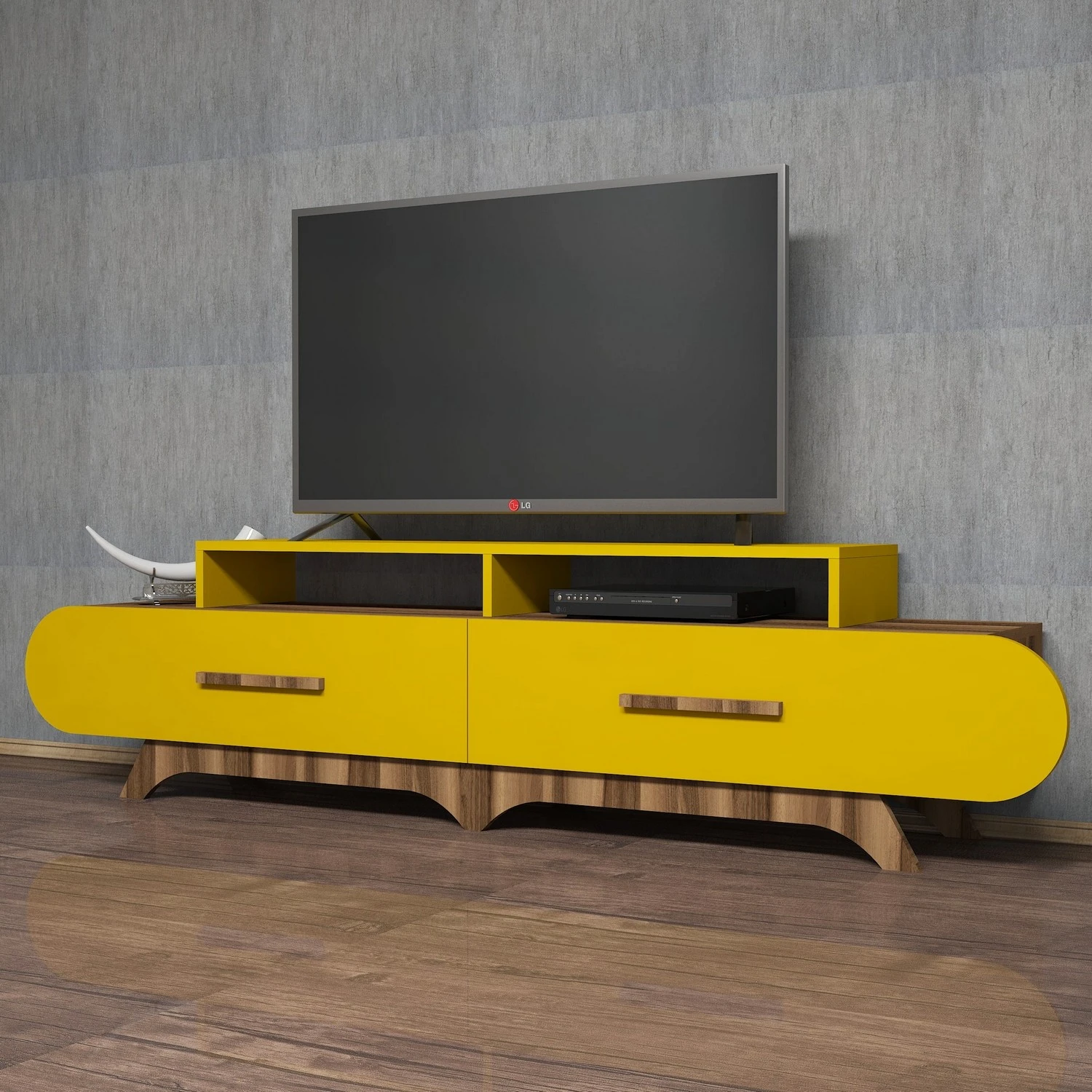 TV stovas, Hanah Home, graikinis riešutas Geltona, 205 x 50 x 36,8, cm
