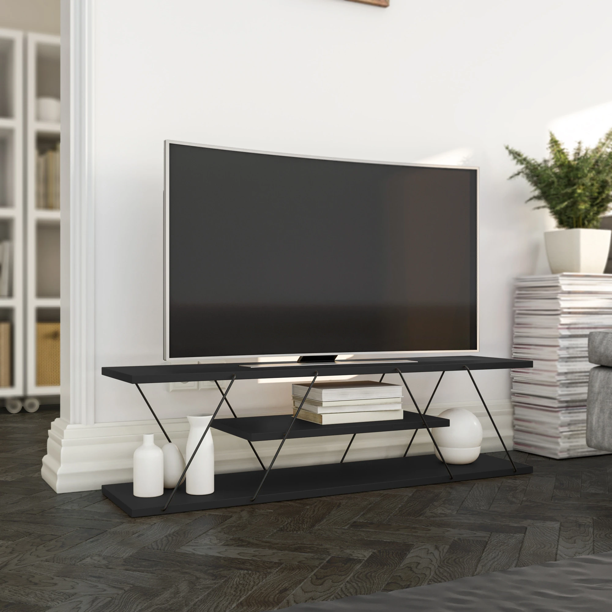 TV stovas, Hanah Home, baltas Riešutas, 120 x 45 x 33,1, cm