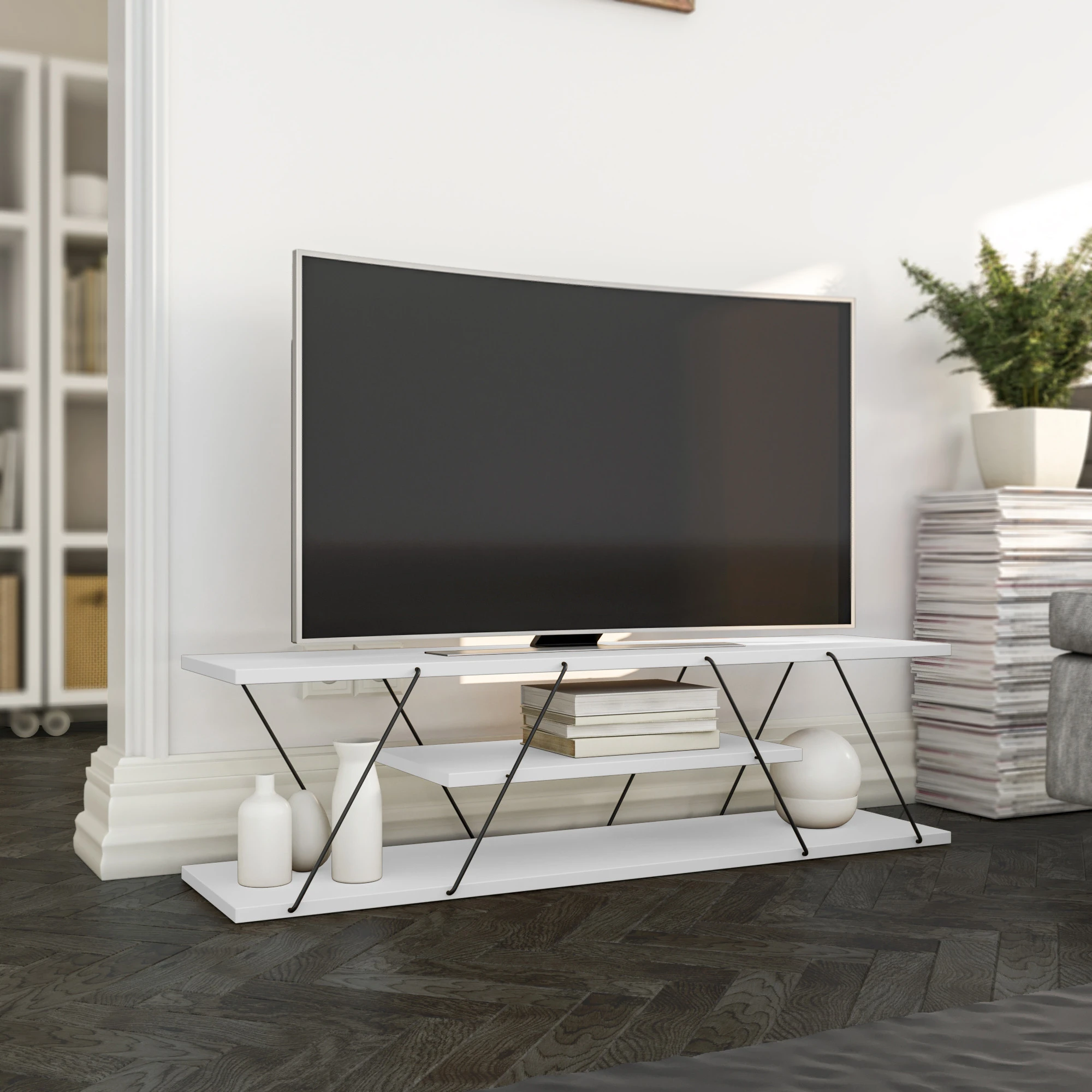 TV stovas, Hanah Home, baltas Pilka, 120 x 45 x 33,1, cm