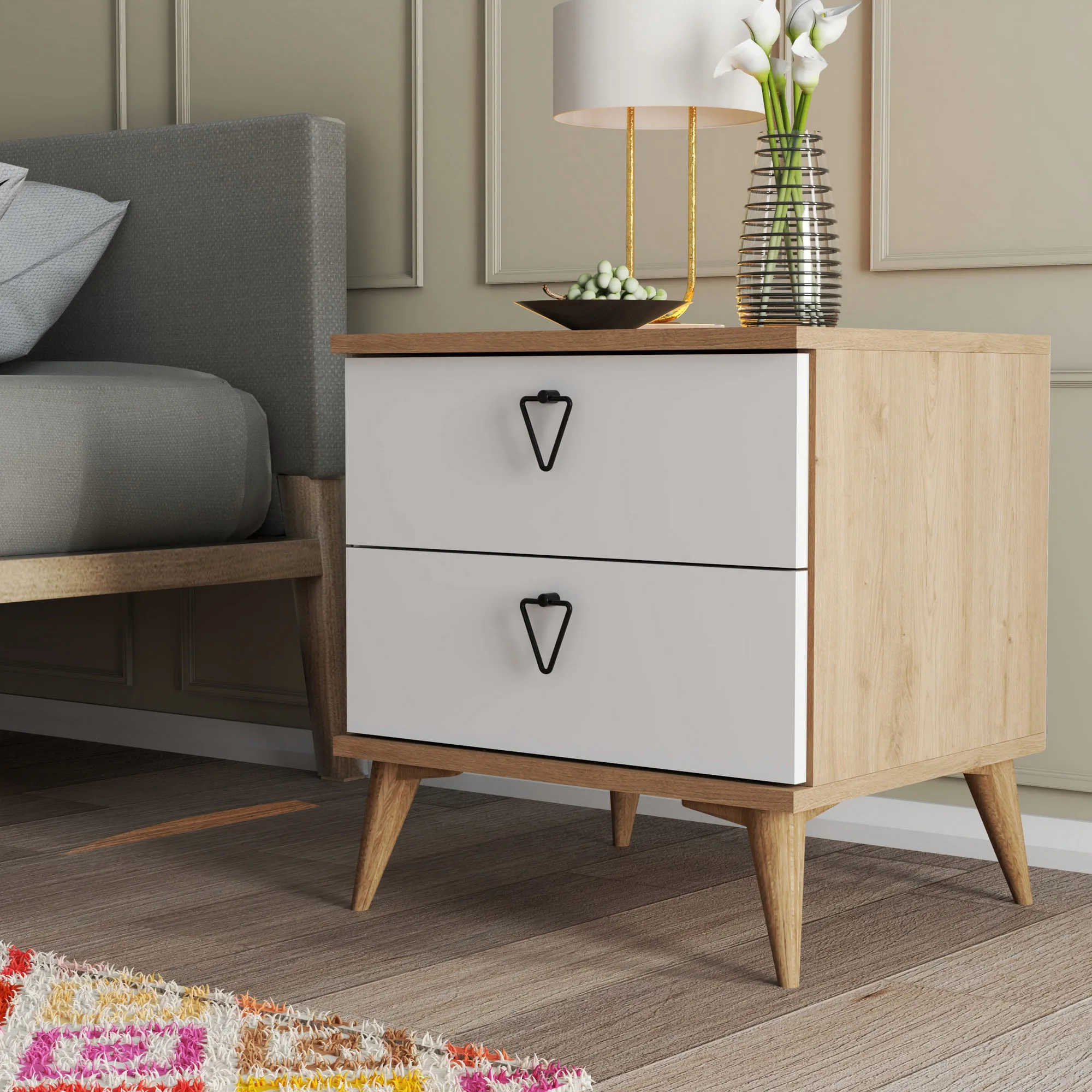 Naktinis staliukas, Hanah Home, ąžuolas Balta, 52 x 55,1 x 45, cm