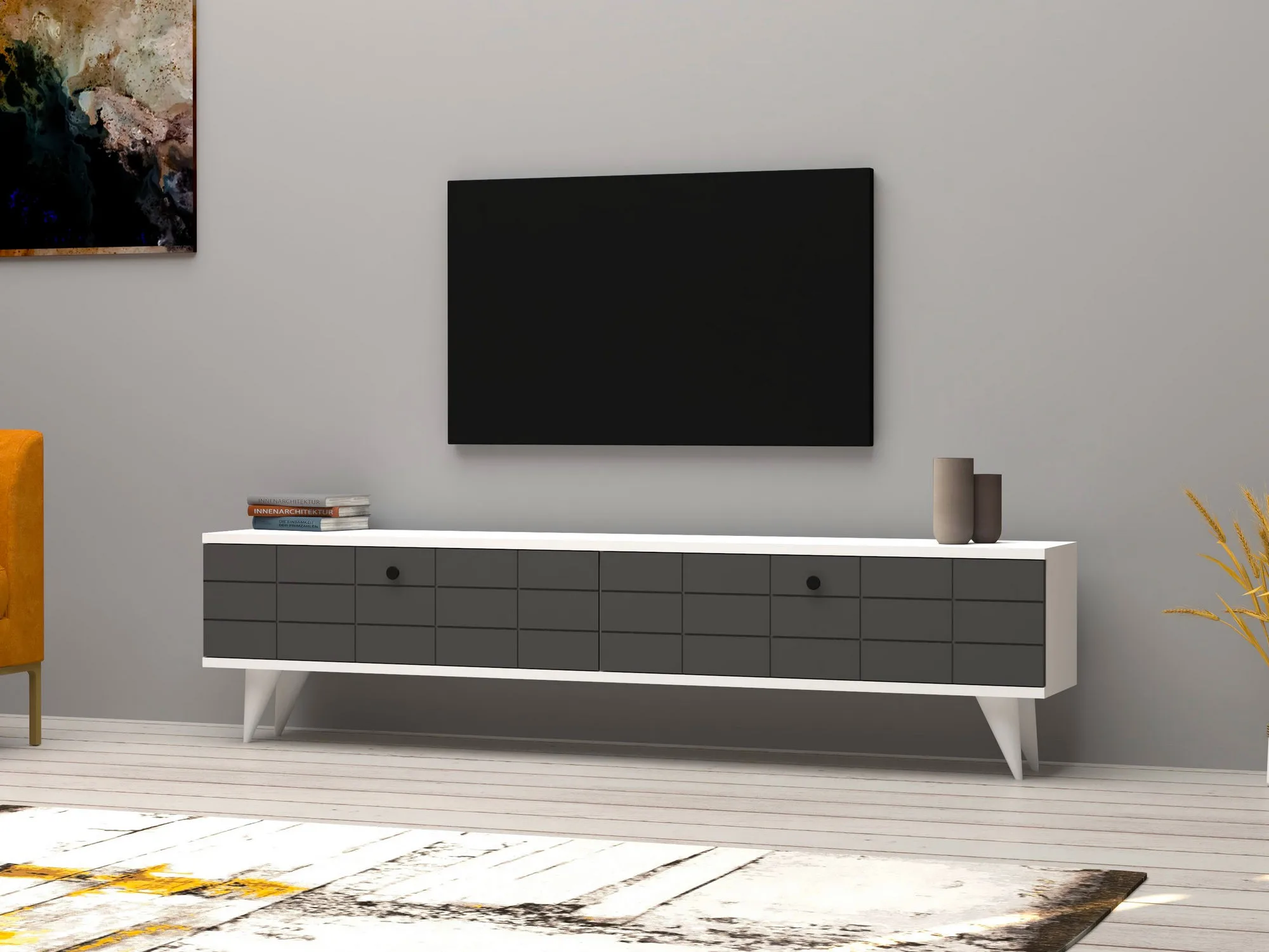 TV stovas, Hanah Home, antracitas Balta, 160 x 35 x 25, cm