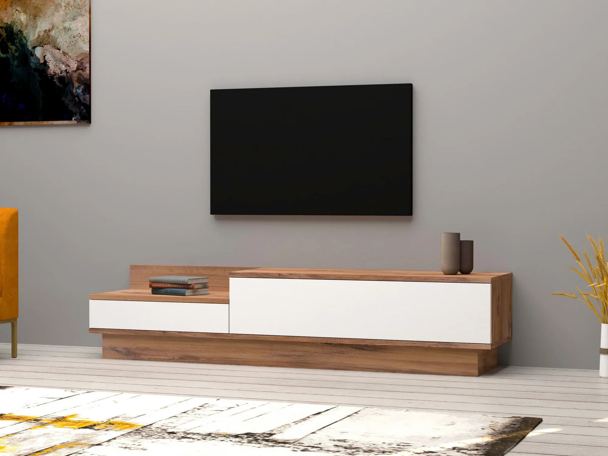 TV stovas, Hanah Home, Atlanto pušis Balta, 160 x 35 x 35, cm