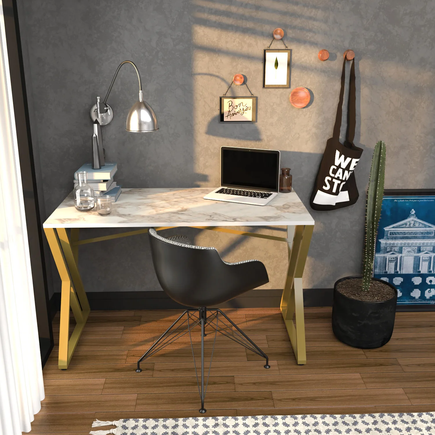 Darbo stalas, Hanah Home, baltas Auksinis, 120 x 75 x 60, cm