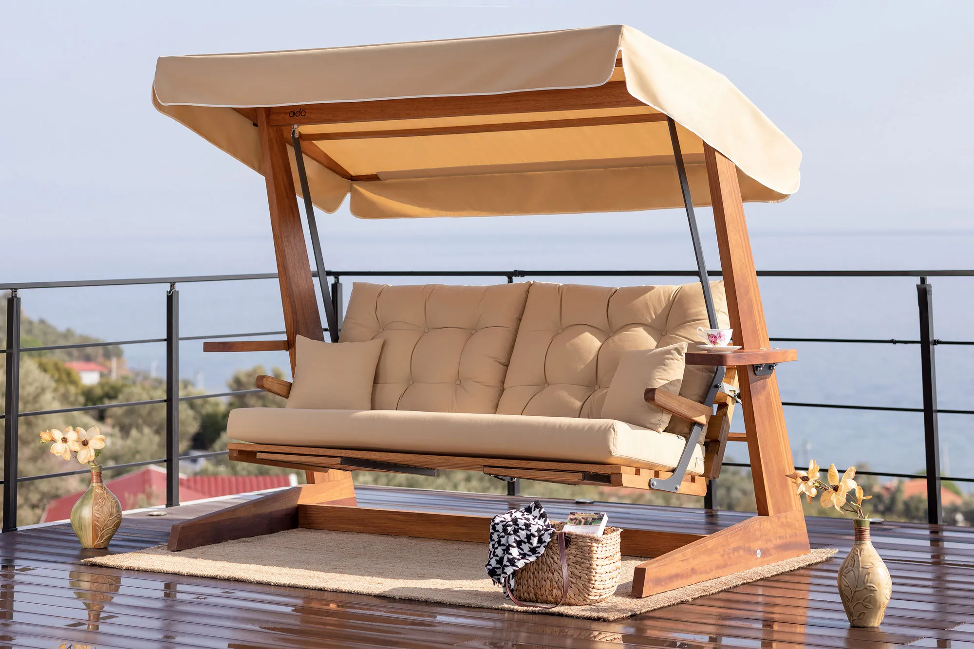 Garden Triple Swing Chair, Hanah Home, Natural Smėlio spalvos, 235 x 195 x 117, cm