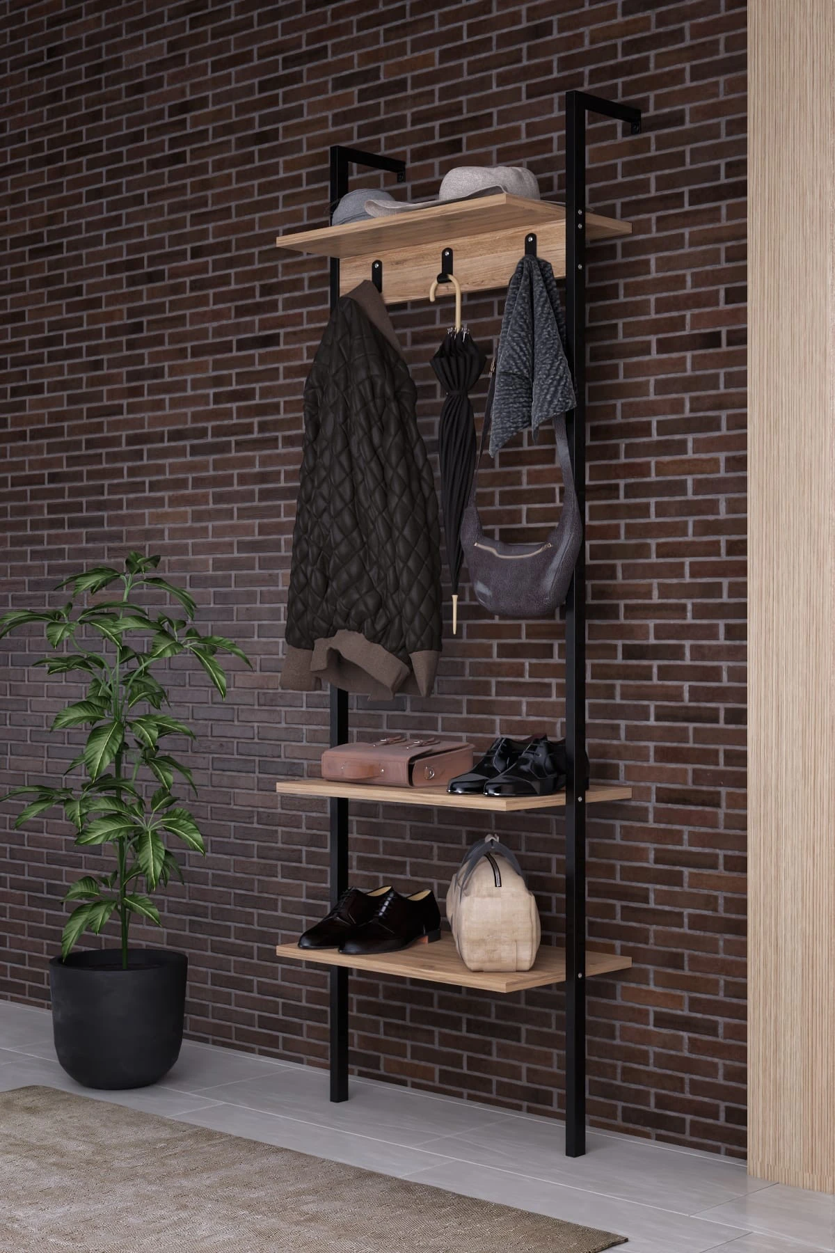 Prieškambario stovas, Hanah Home, juodas, 60 x 180 x 26, cm