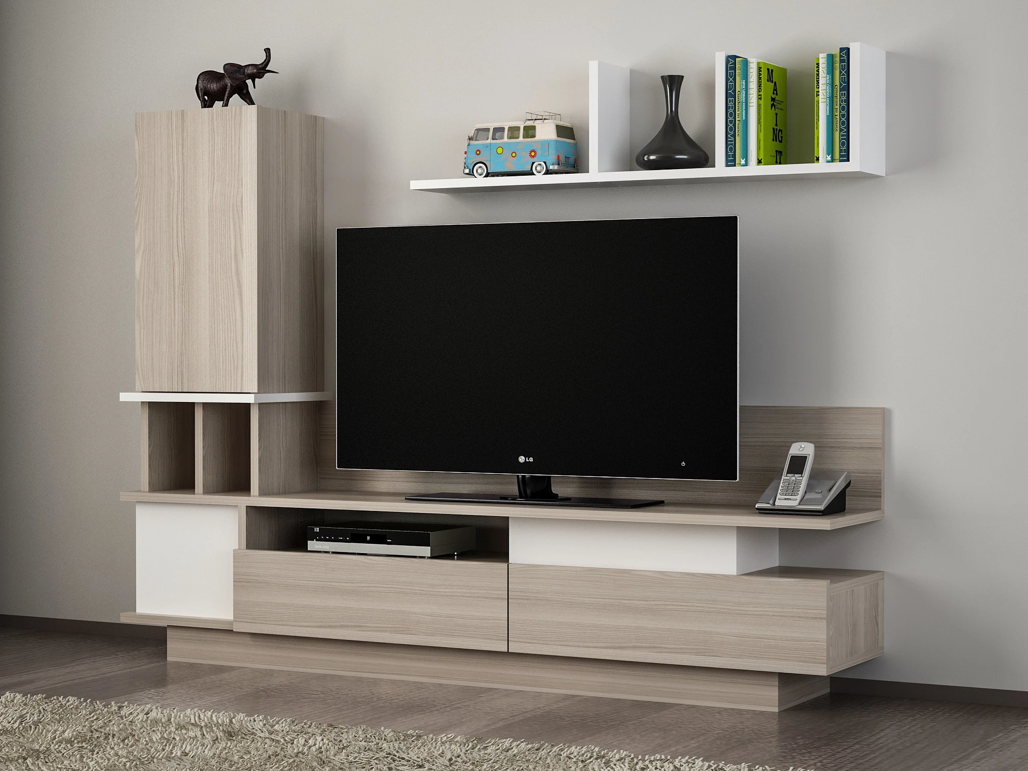 TV blokas, Hanah Home, balta Kordoba, 149 x 171,1 x 31,5 cm