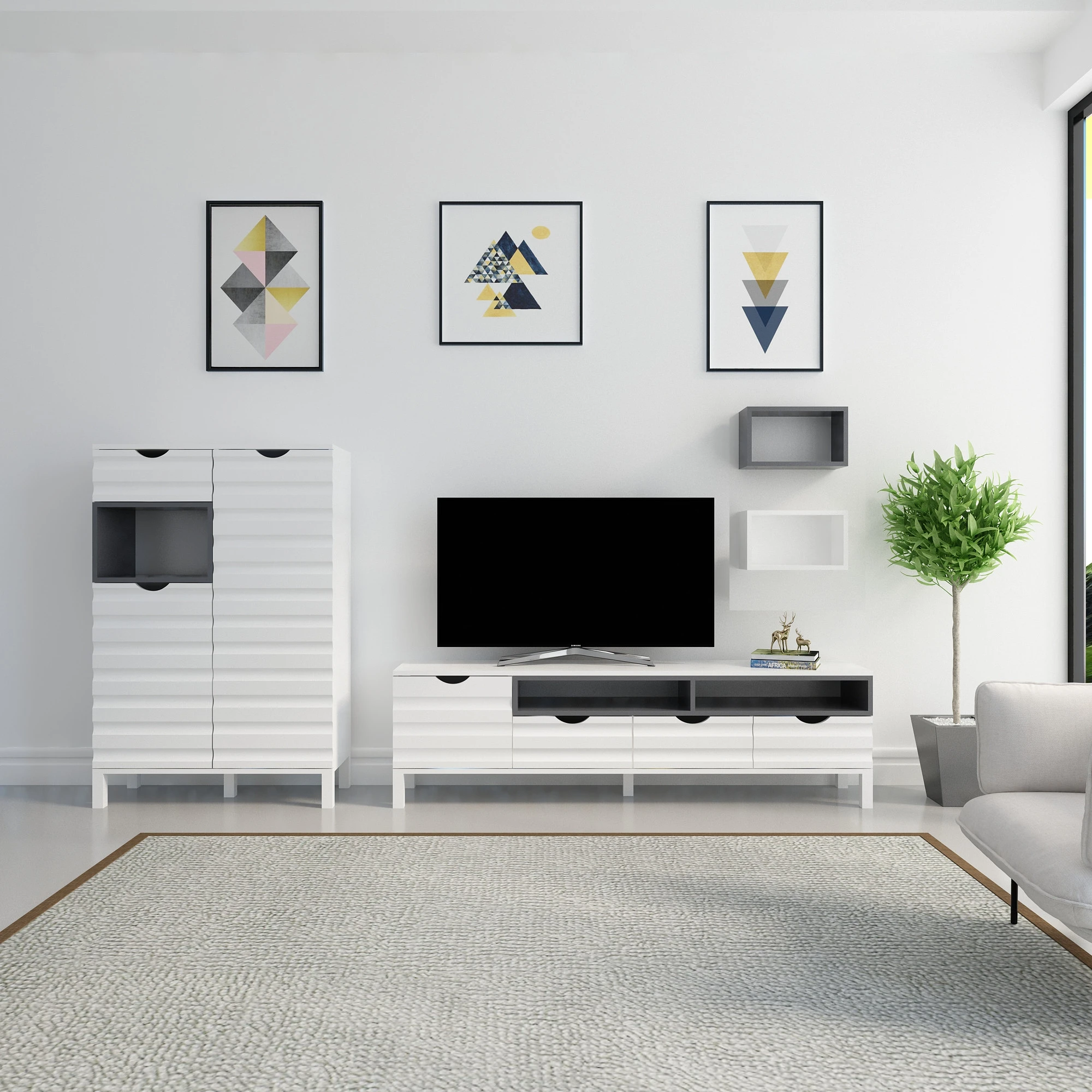 TV blokas, Hanah Home, balta Antracitas, 180 x 53,6 x 35, cm