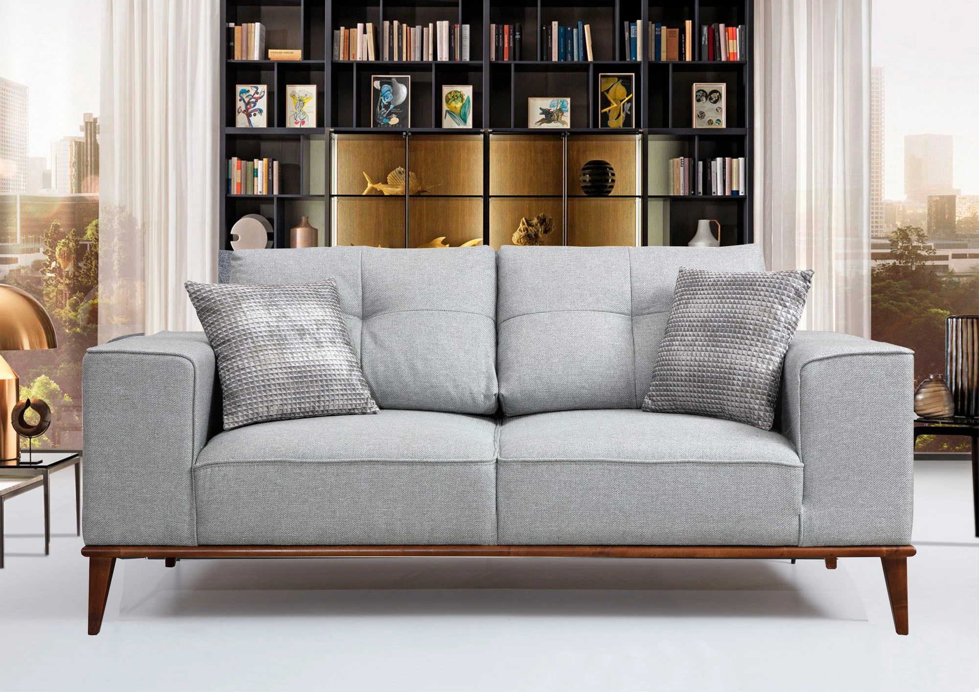 Dvivietė sofa-lova Hanah Home Montana, pilka, 91 x 85 x 184