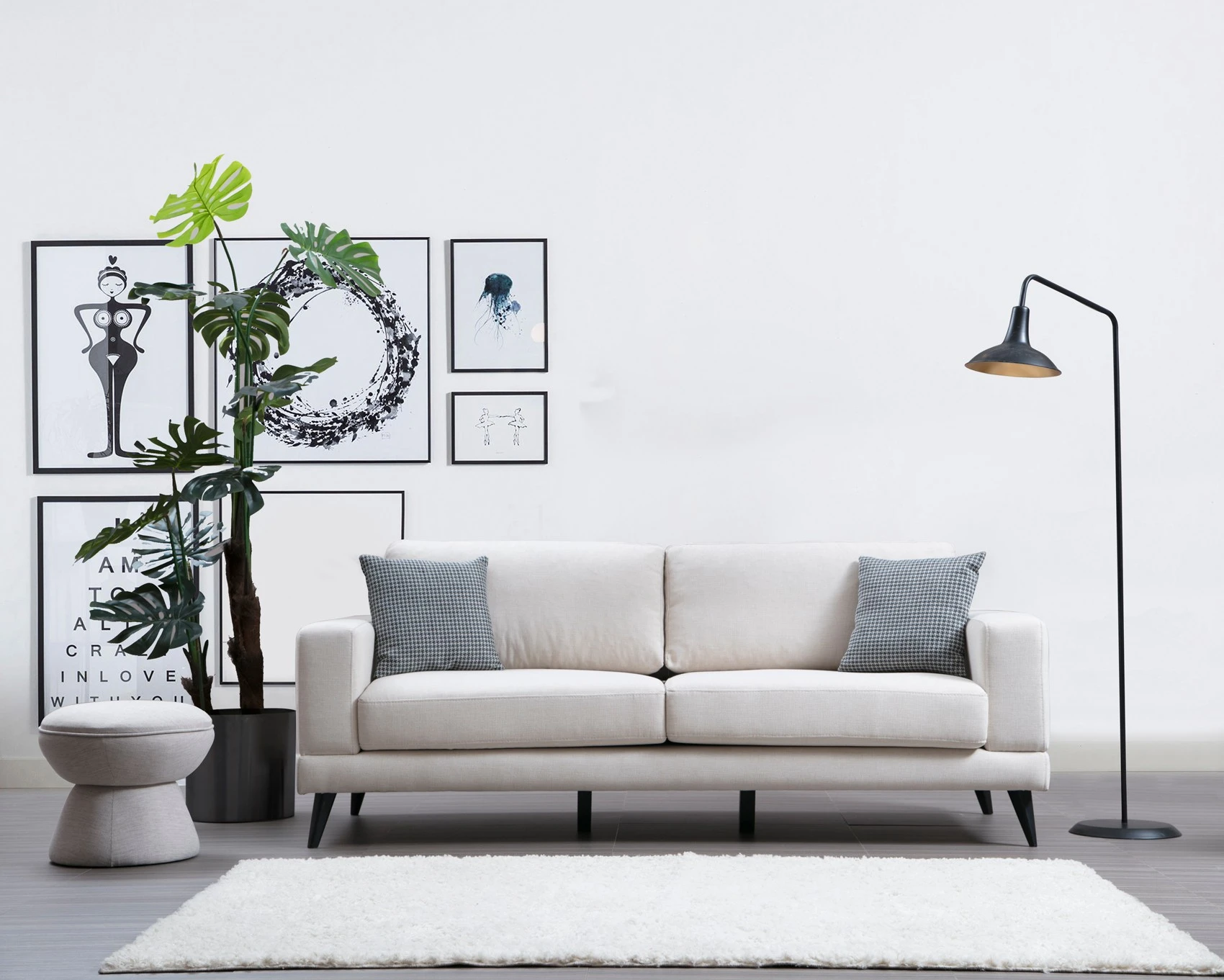 Trivietė sofa-lova Hanah Home Nordic, smėlio spalvos, 90 x 85 x 210