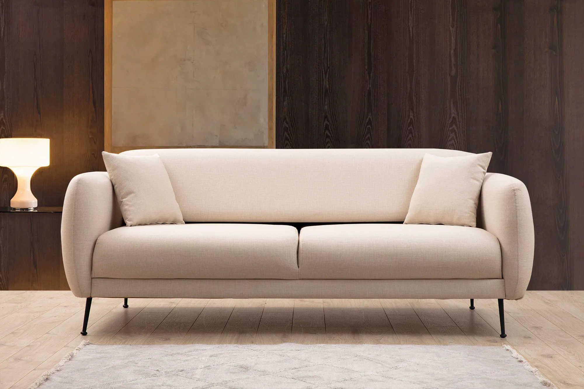 Trivietė sofa-lova Hanah Home Sevilla, smėlio spalvos, 98 x 85 x 214