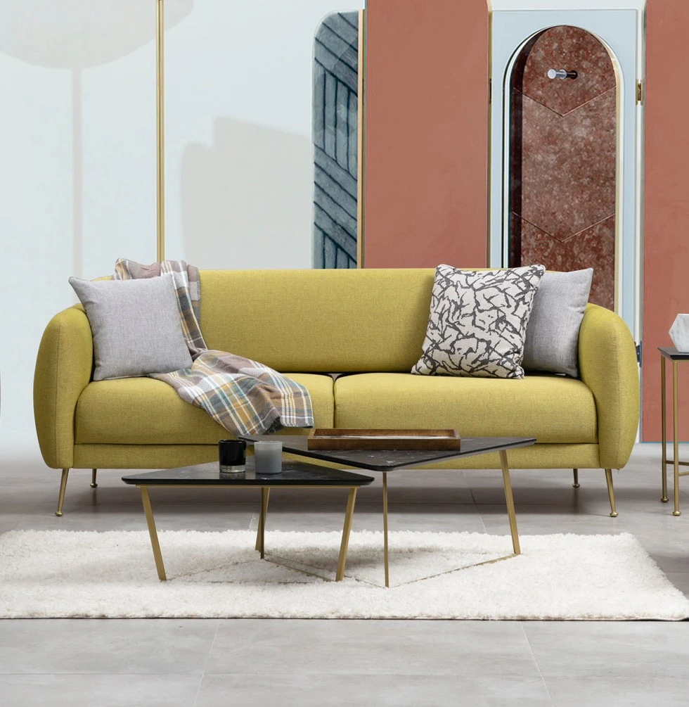 Trivietė sofa-lova Hanah Home Sevilla, geltona, 98 x 85 x 214