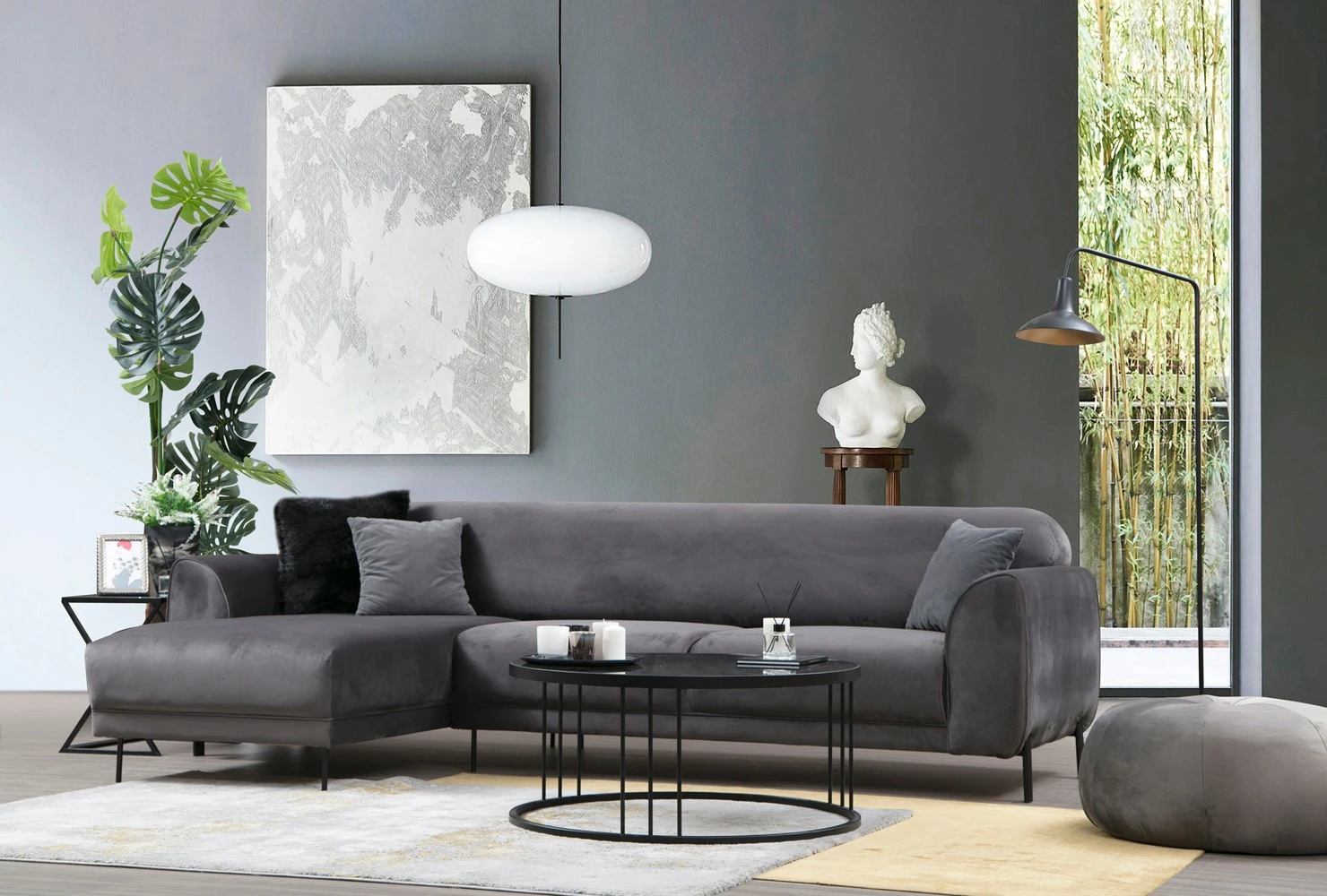 Kampinė sofa-lova Hanah Home Image Kampas, antracitas, 96 x 85 x 287
