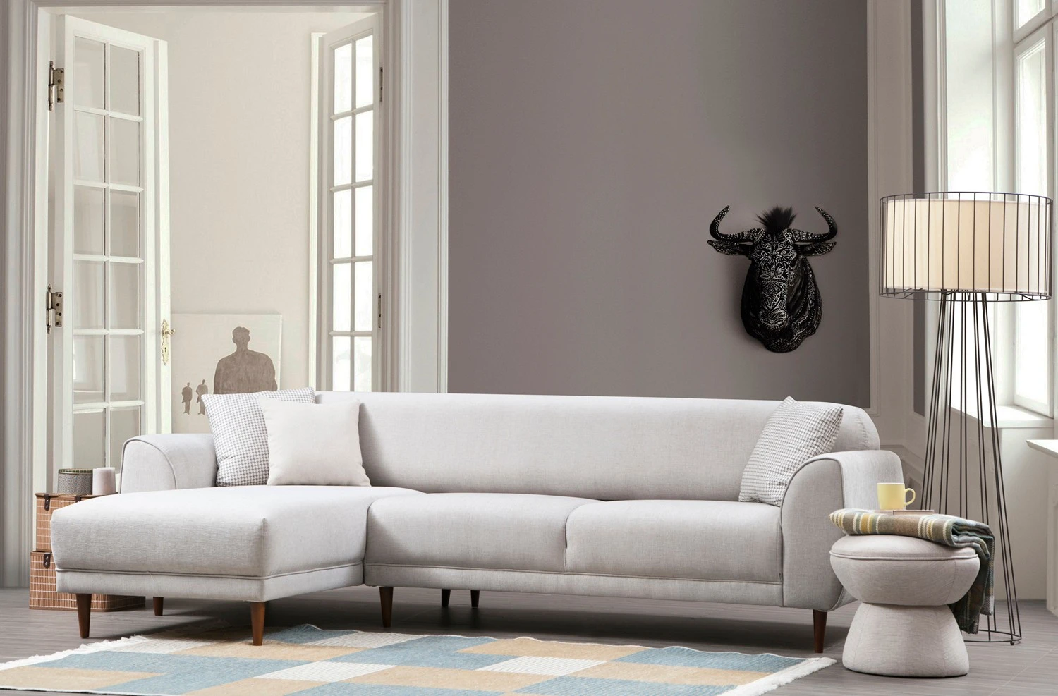 Kampinė sofa-lova Hanah Home Image Kampas, smėlio spalvos, 96 x 85 x 287