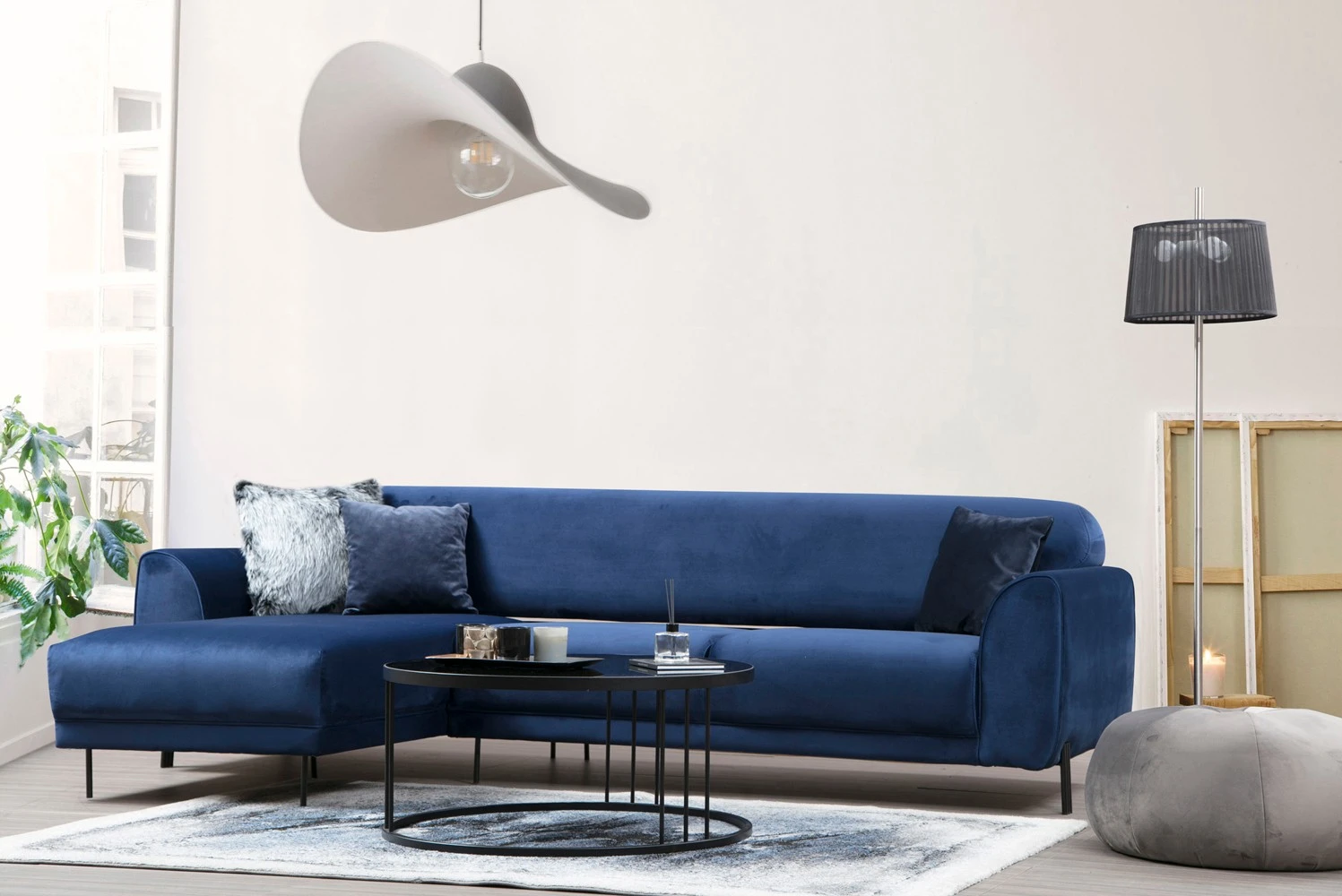 Kampinė sofa-lova Hanah Home Image Corner, tamsiai mėlyna, 100 x 72 x 235