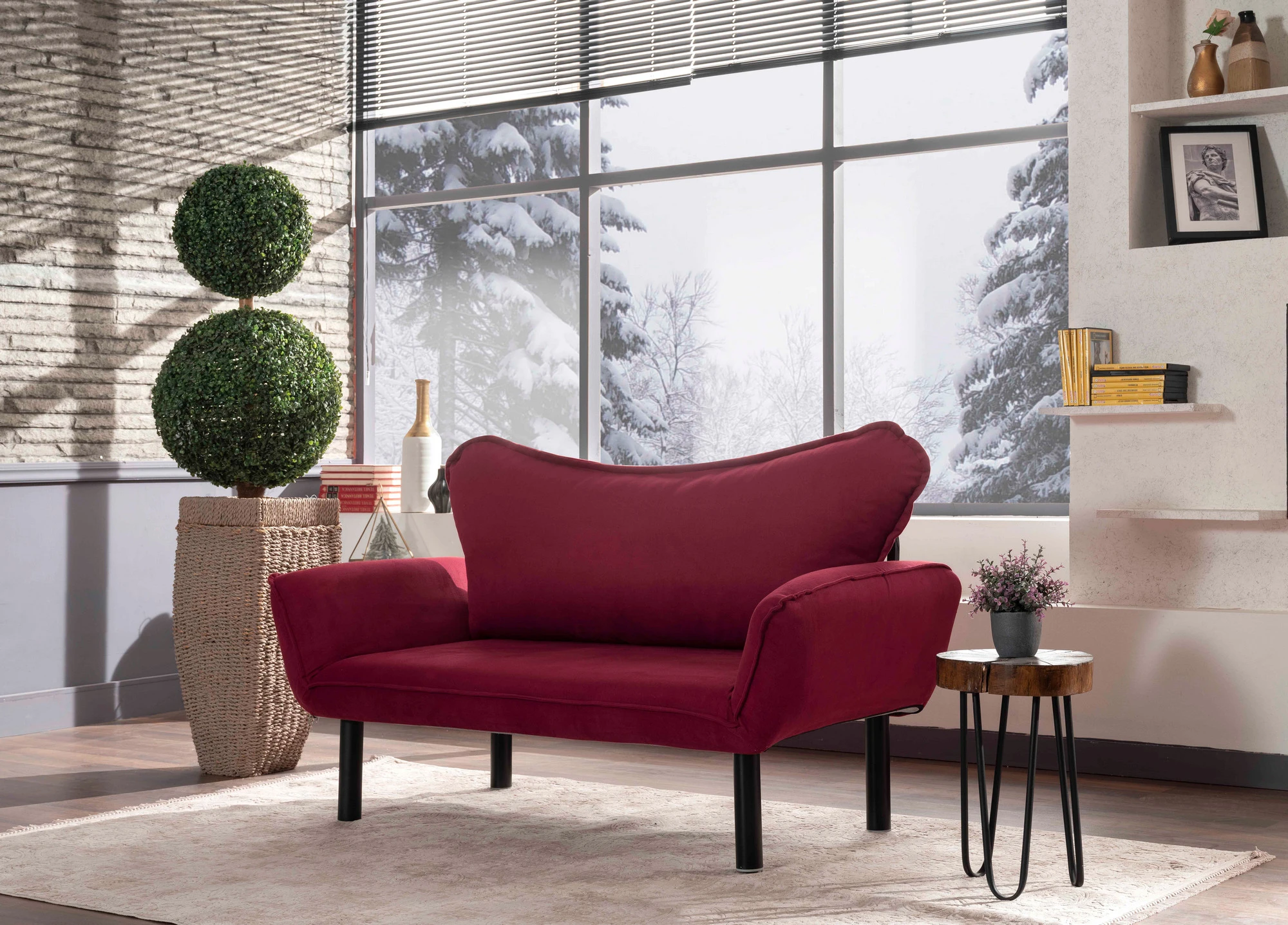 Dvivietė sofa-lova Hanah Home Chatto , kaštoninės spalvos, 140 x 70 x 65