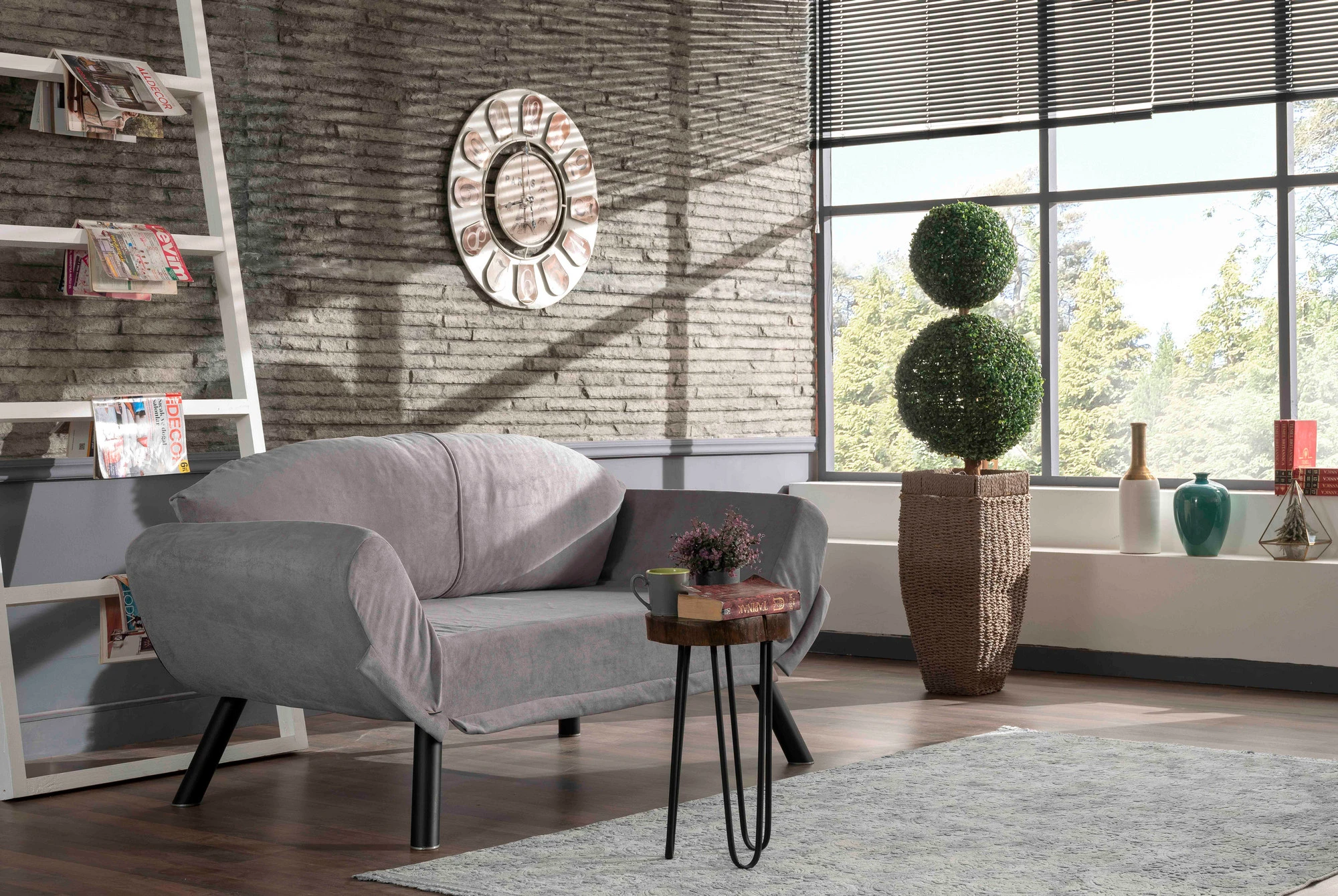 Dvivietė sofa-lova Hanah Home Genzo , pilka, 177 x 87 x 75