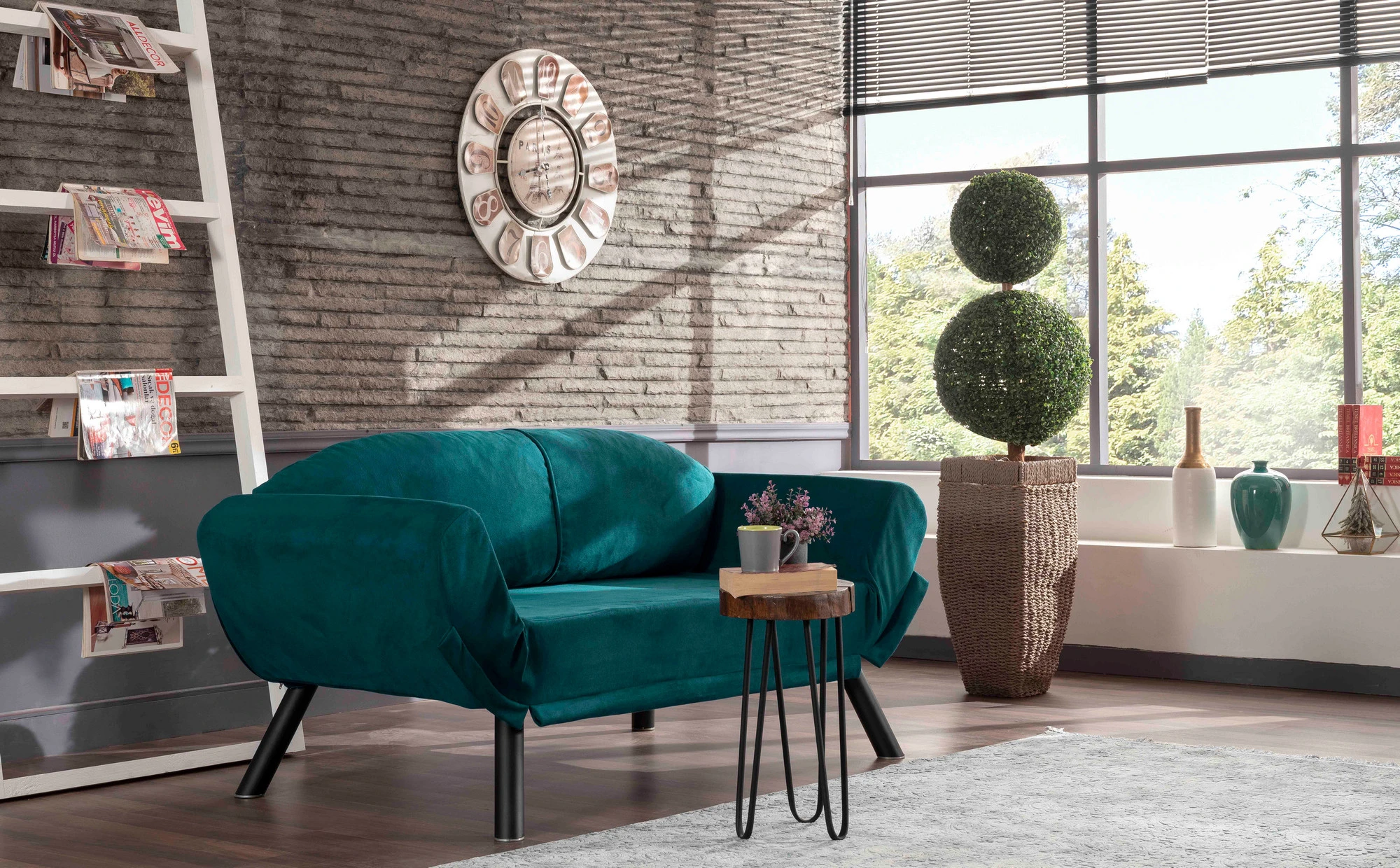Dvivietė sofa-lova Hanah Home Genzo , benzininis mėlynas, 177 x 87 x 75