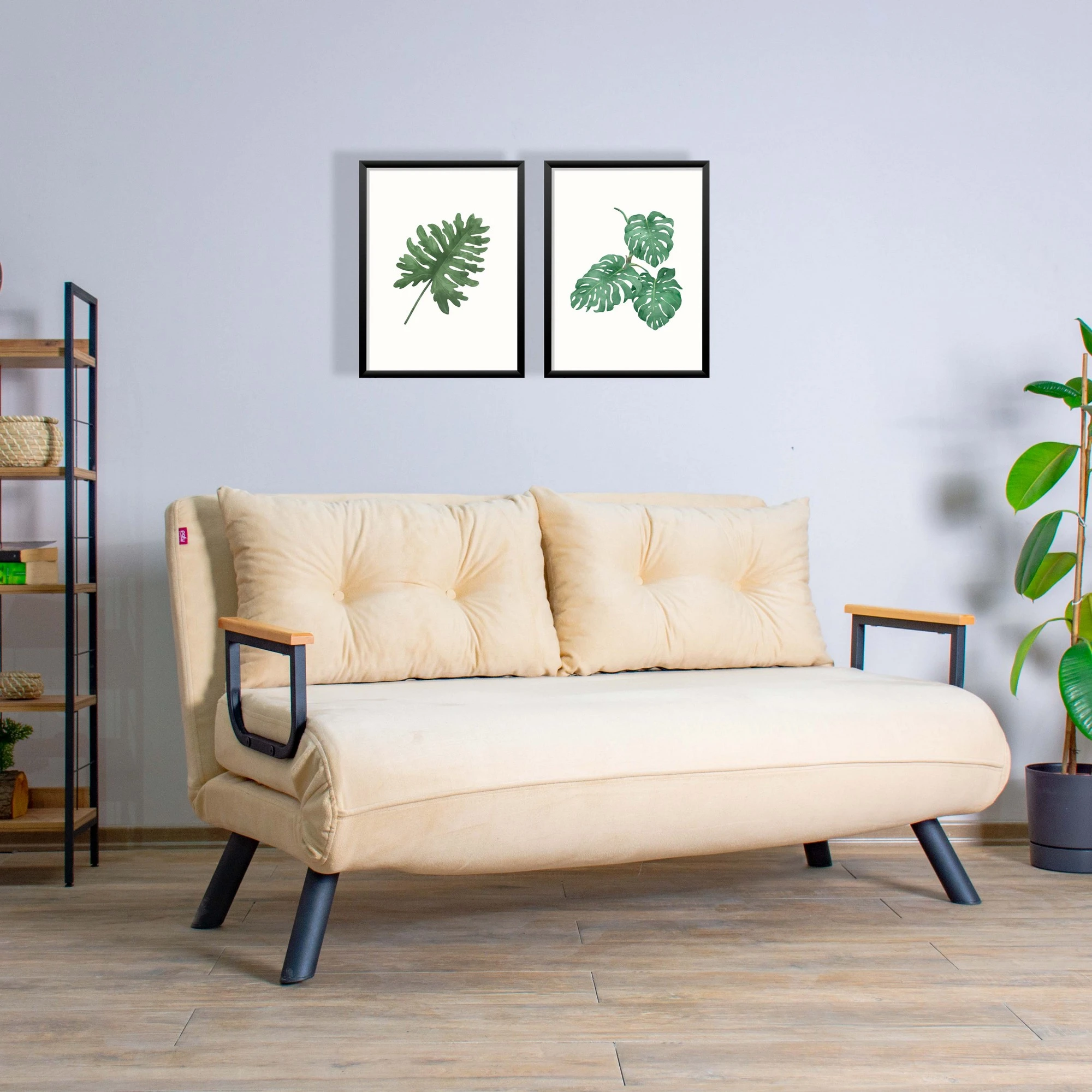 Dvivietė sofa-lova Hanah Home Sando, kreminė, 120 x 40 x 60