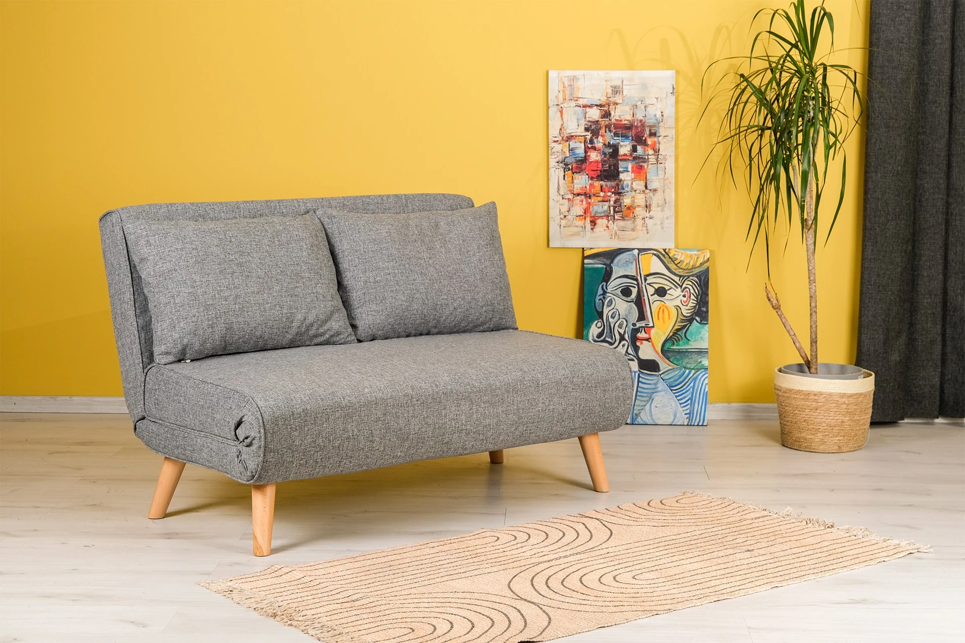 Dvivietė sofa-lova Hanah Home Folde, šviesiai pilka, 120 x 79 x 80