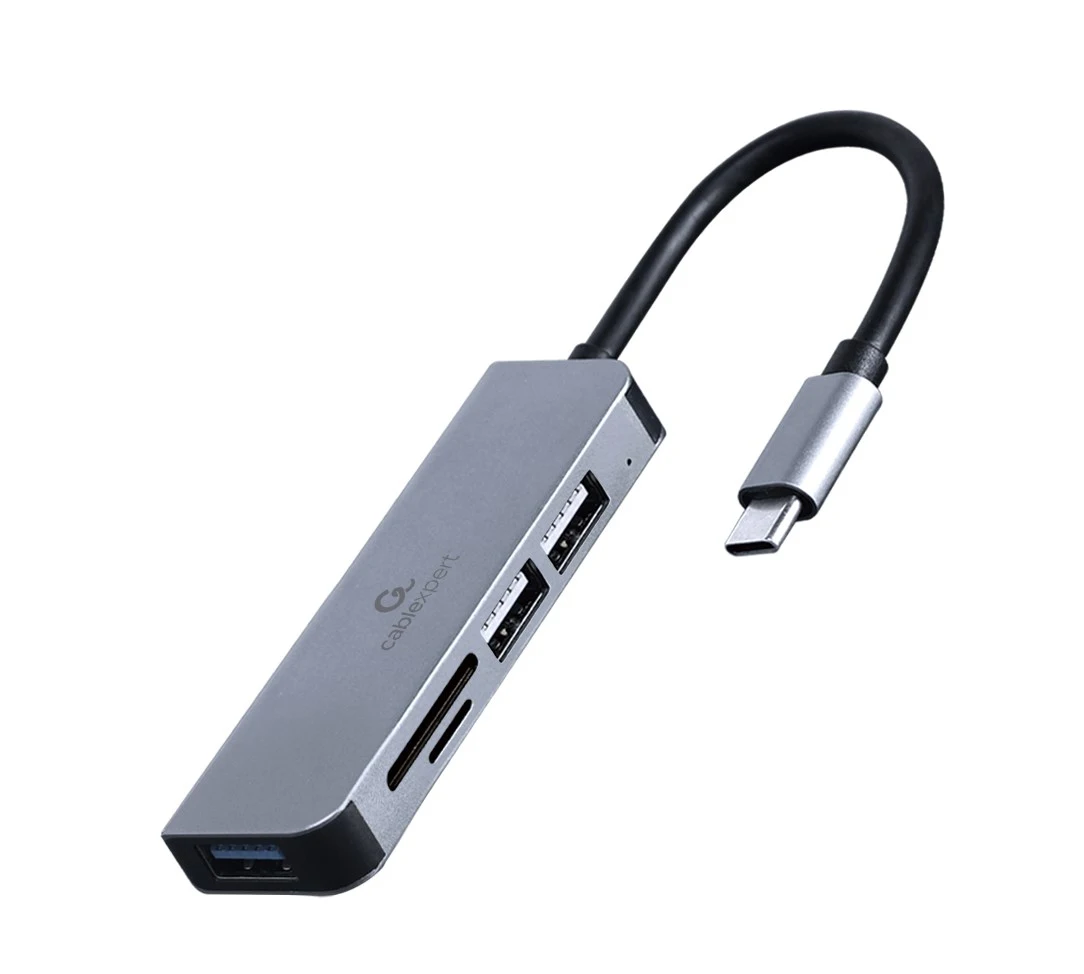 Gembird UHB-CM-CRU3P1U2P2-01 USB Type-C 3 prievadų USB šakotuvas (USB3.1 + USB 2.0) su kortelių skaitytuvu