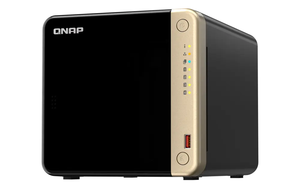 QNAP TS-464-8G 4-Bay desktop NAS, Intel® Celeron® N5105/N5095 quad-core, 8 GB onboard not expandable, 4 x 3.5"/2.5" SATA 6Gb/s drive bays, 2