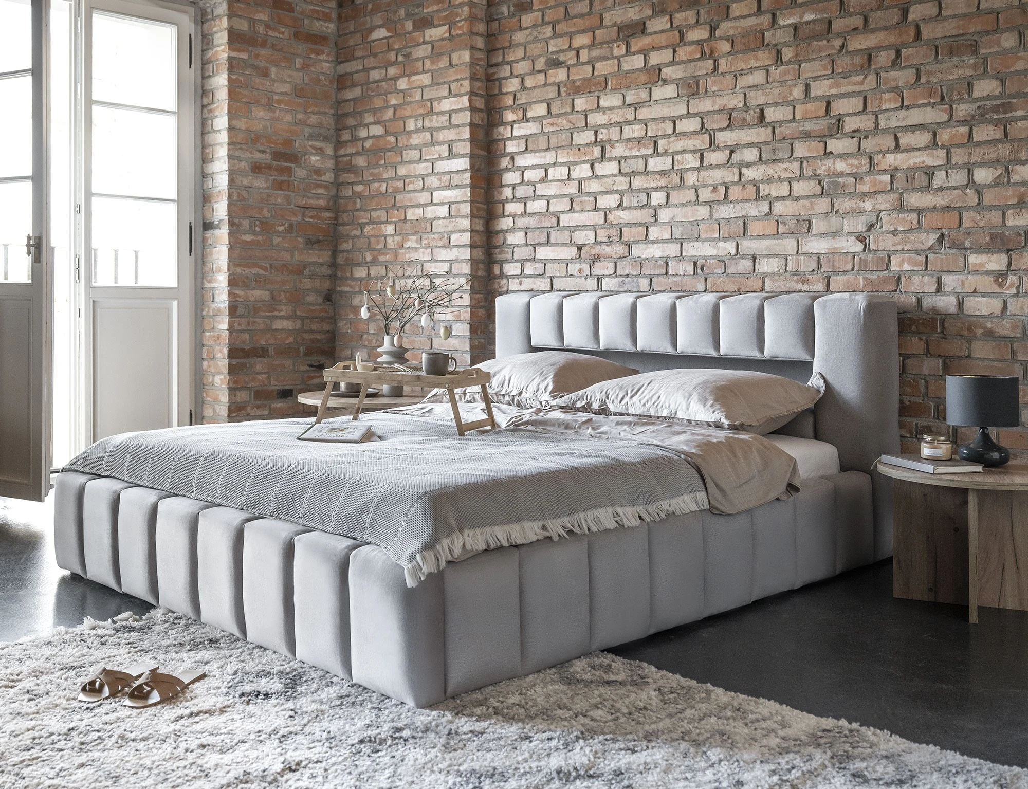 Lova Lamica 160x200 su patalynės dėže, pilka