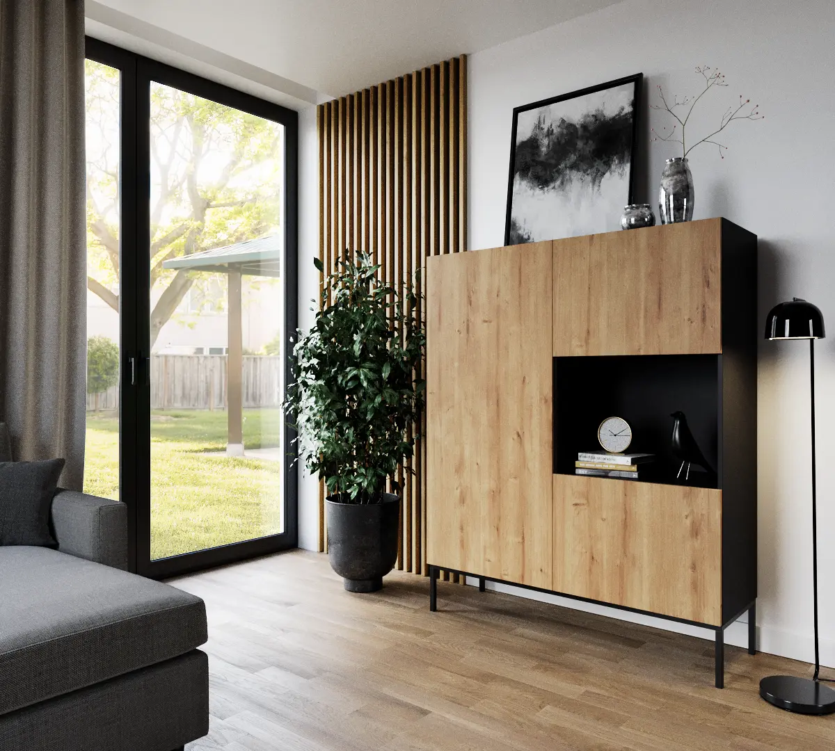 Vitrininė spintelė Lanzzi 120 ruda, juoda