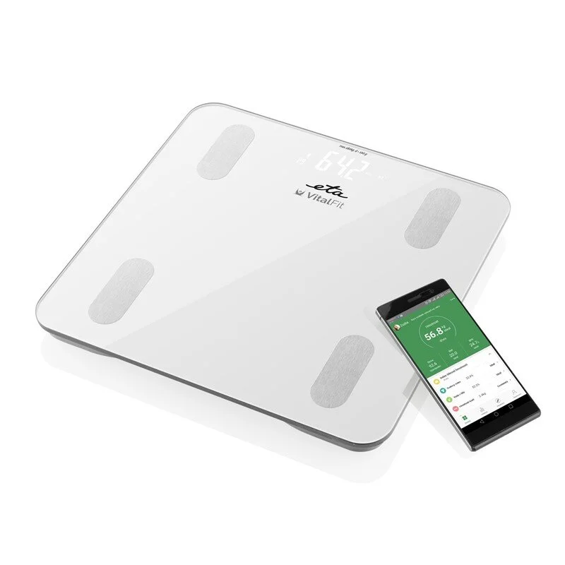 ETA Smart Personal Scale Vital Fit ETA678190000 Kūno analizatorius, Maksimalus svoris (talpa) 180 kg, Tikslumas 100 g, Kūno masės indekso (KMI) matavimas, baltas