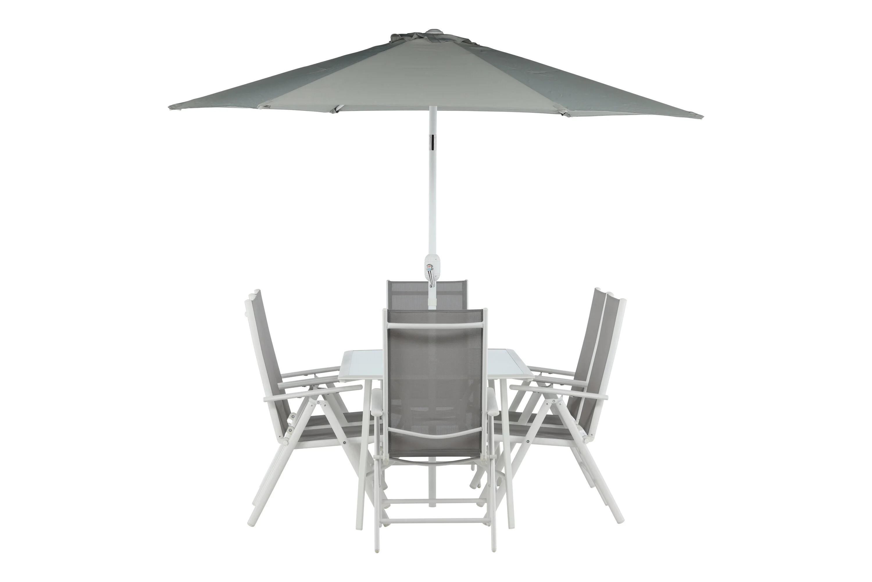 Lauko baldų komplektas Brekki su skėčiu + 6 kėdės, Pilka/Aliuminis