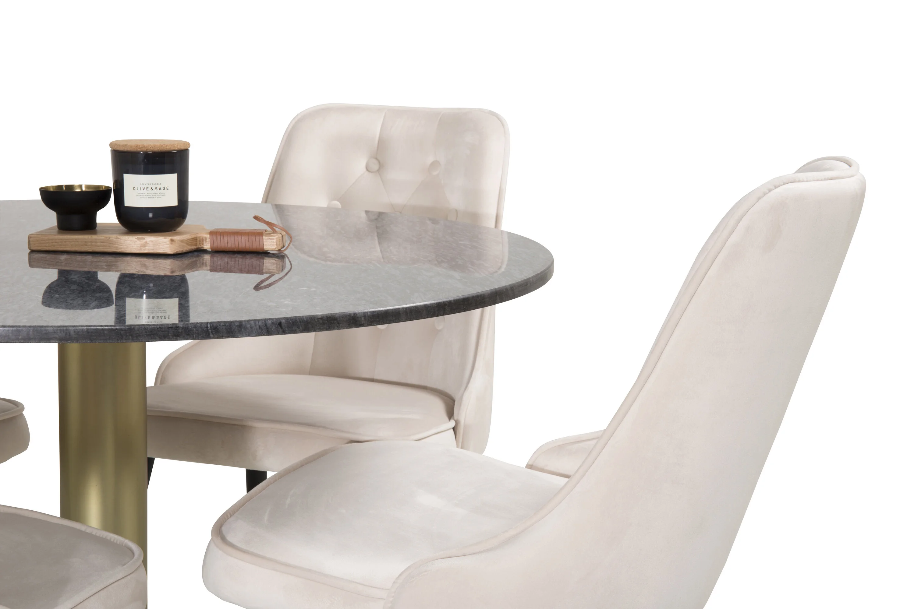 Valgomojo komplektas stalas Estelle su 4 kėdėmis Velvet Deluxe