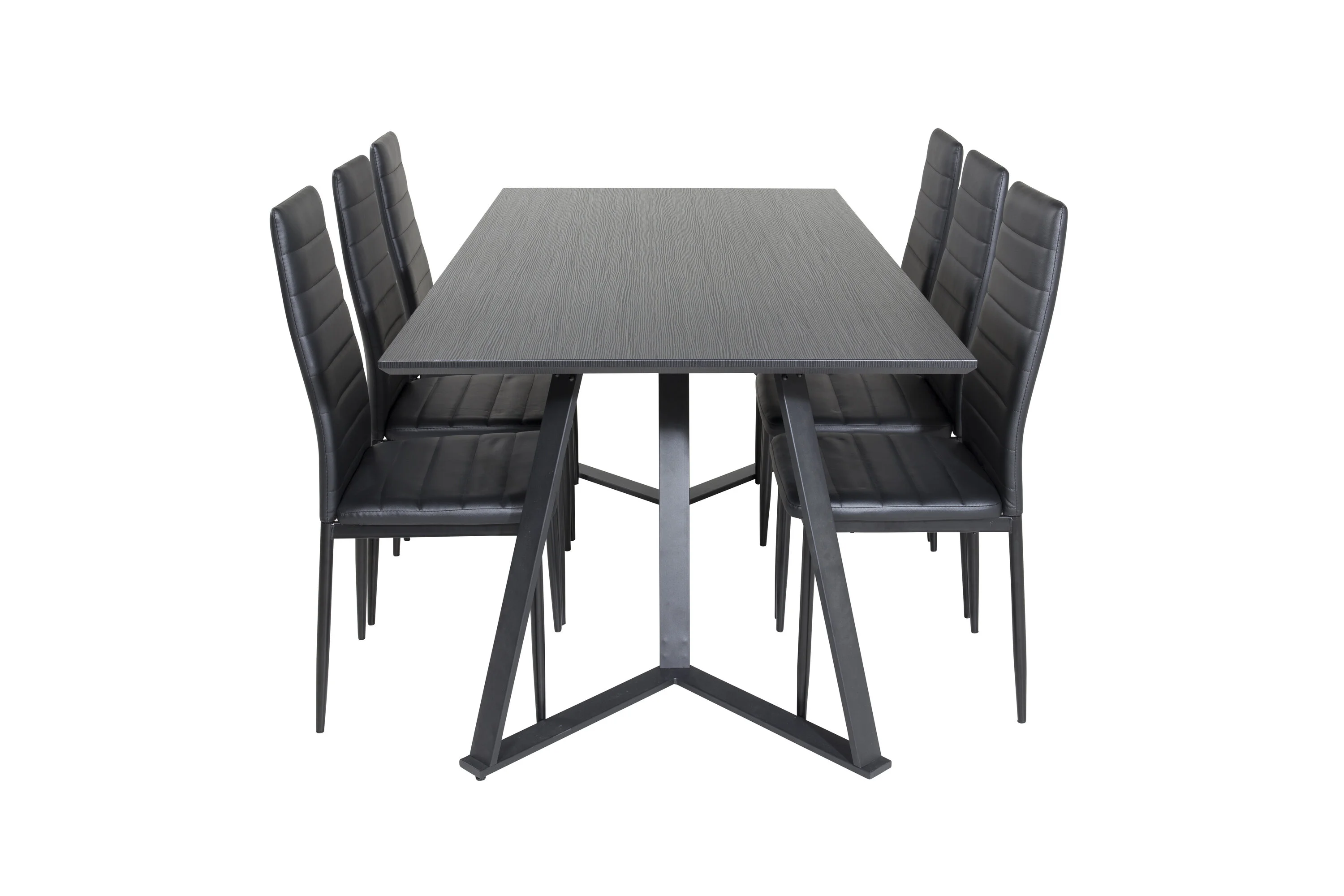 „Marina“ Valgomojo stalas – juodas viršus / juodos kojos + plona valgomojo kėdė aukšta nugara – juodos kojos – juodos PU_6